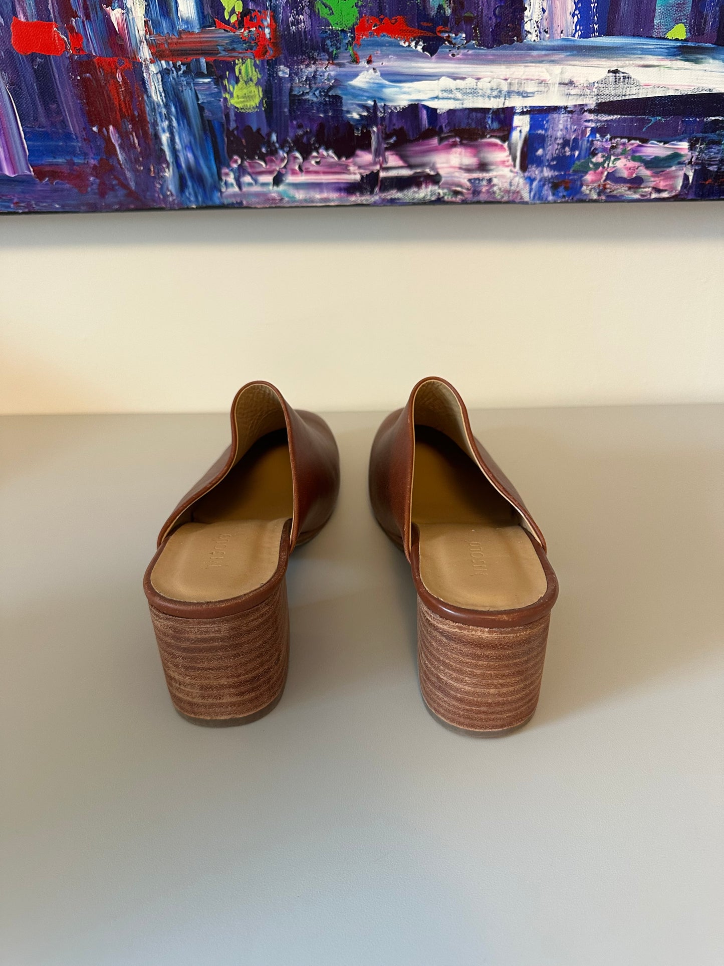 New Nisolo Brandy Leather Block Heel Mules | Size 9