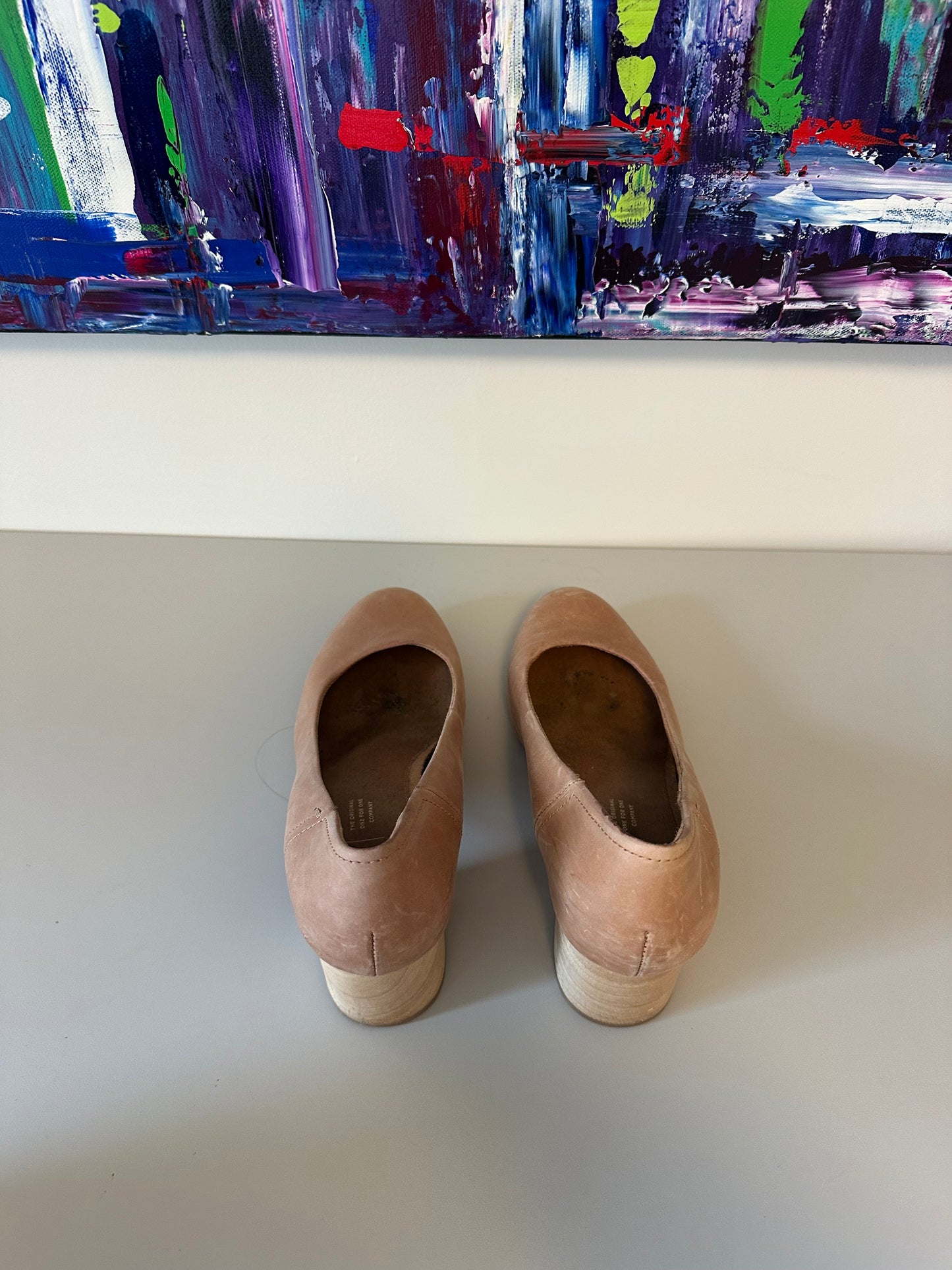 TOMS Esme Tan Leather Round Toe Block Heel Pumps | Size 8.5