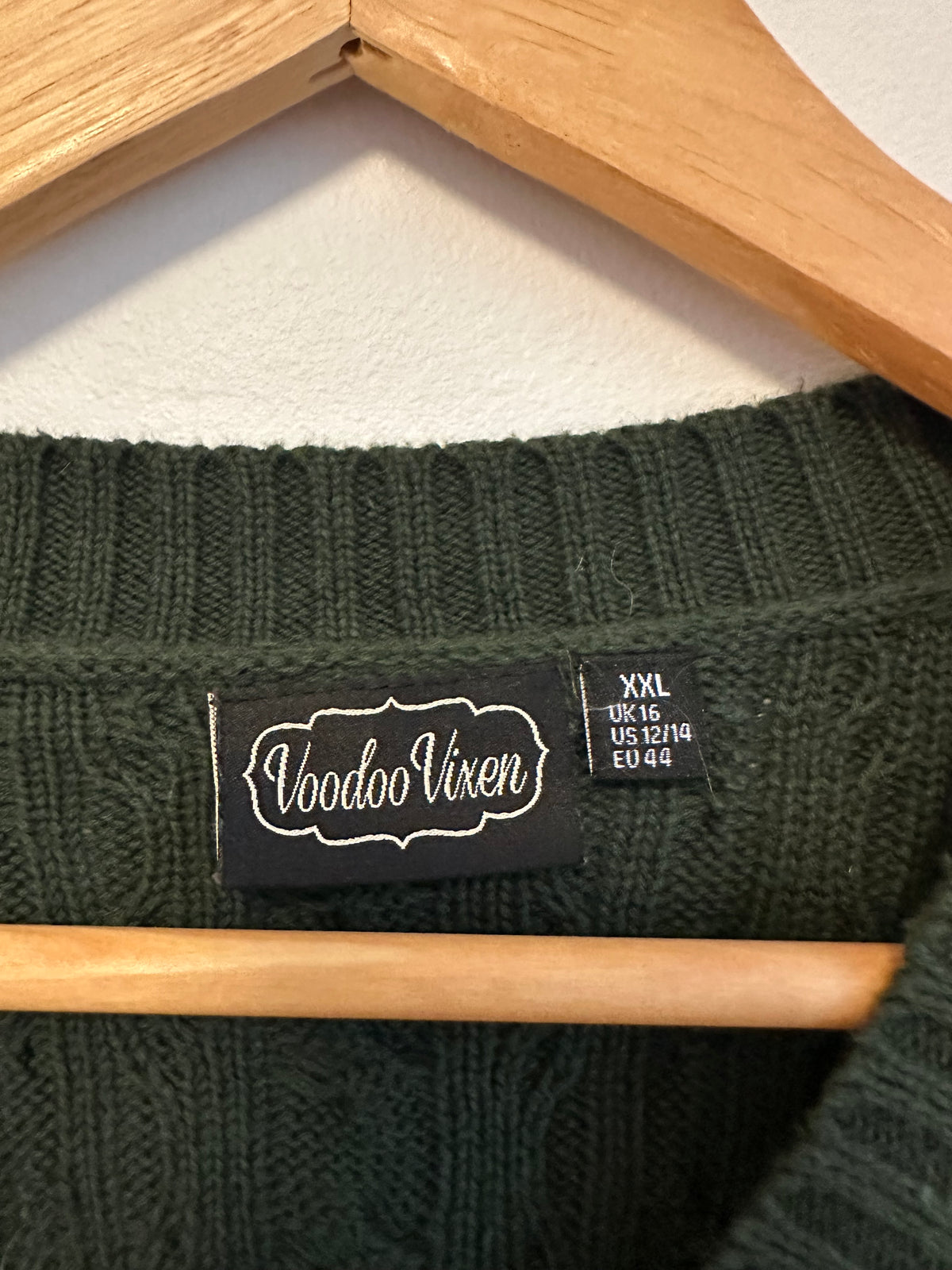 Voodoo Vixen Dark Green Cable Knit Cropped Cardigan Sweater | Size XXL
