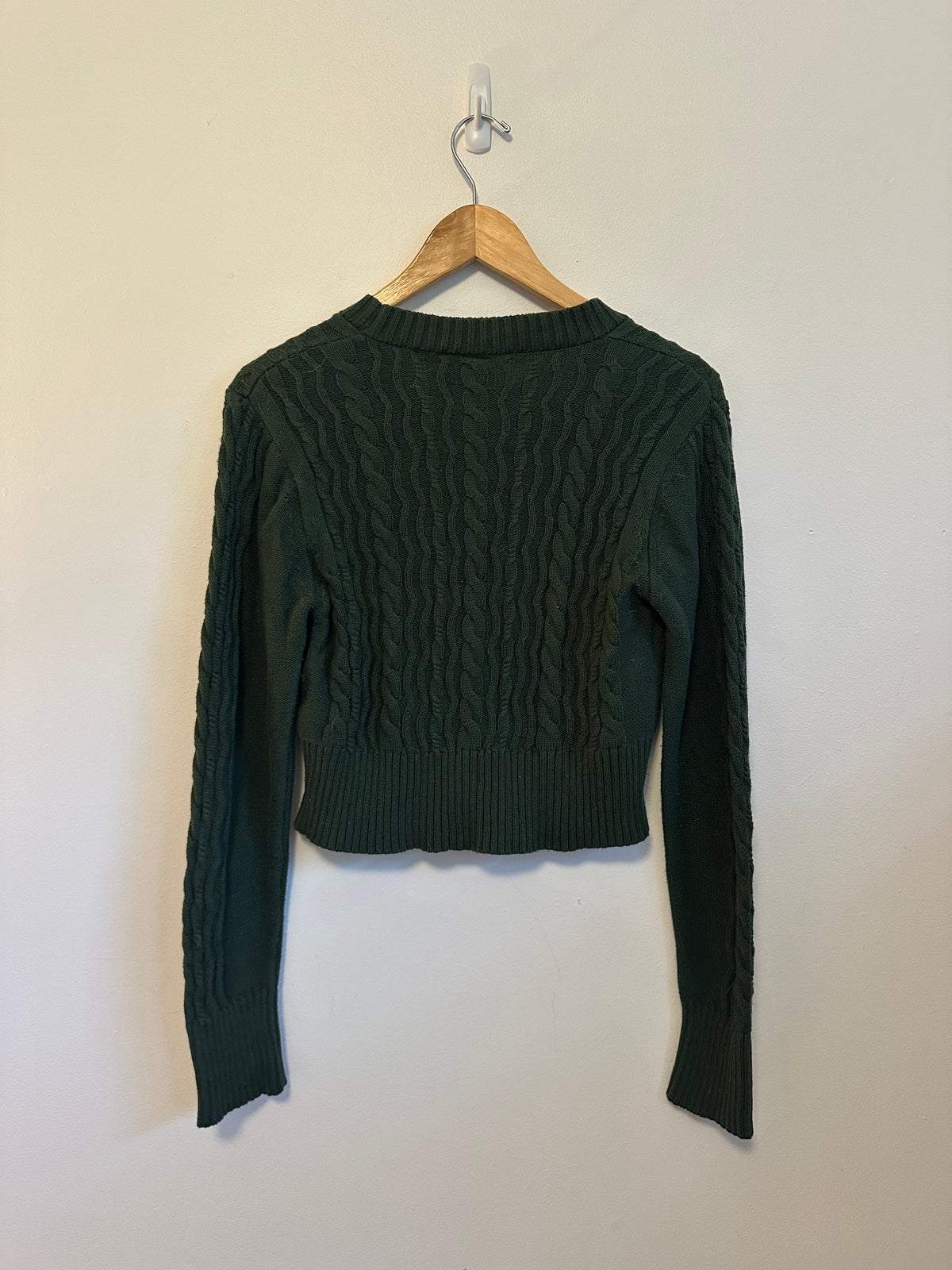 Voodoo Vixen Dark Green Cable Knit Cropped Cardigan Sweater | Size XXL
