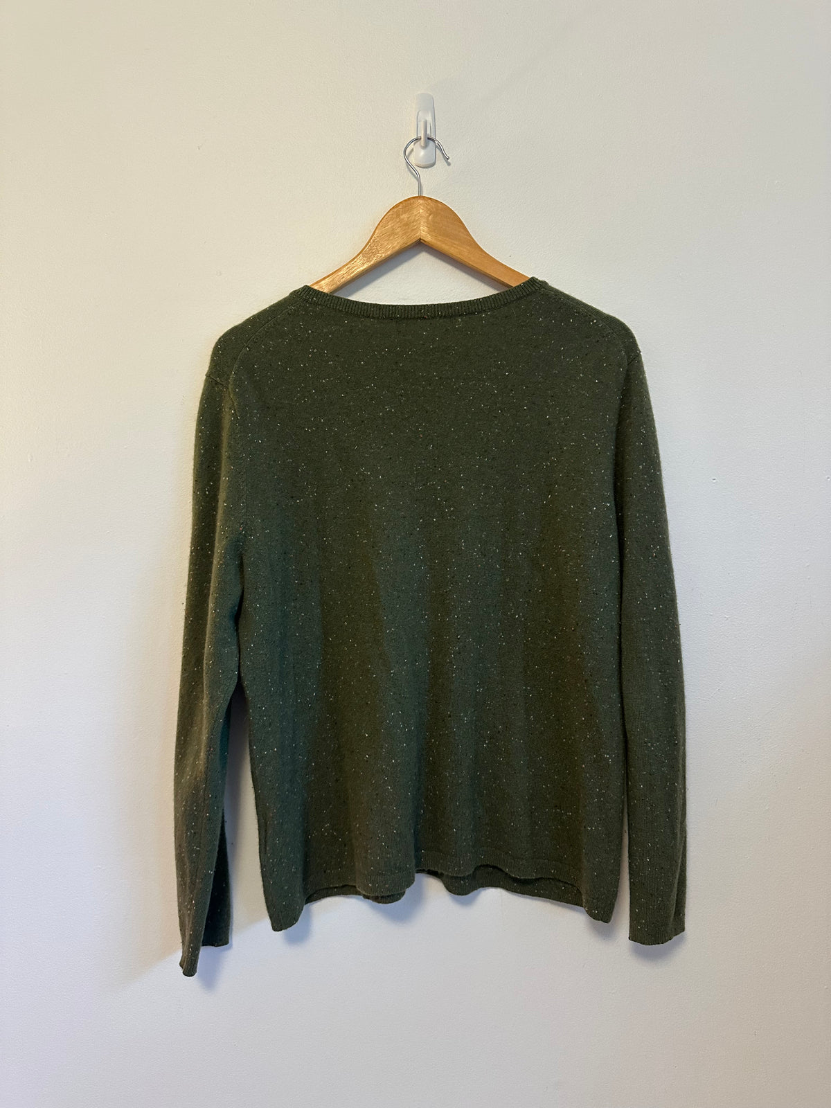 Olive Green 100% Cashmere Flecked Donegal Button Front Cardigan Sweater