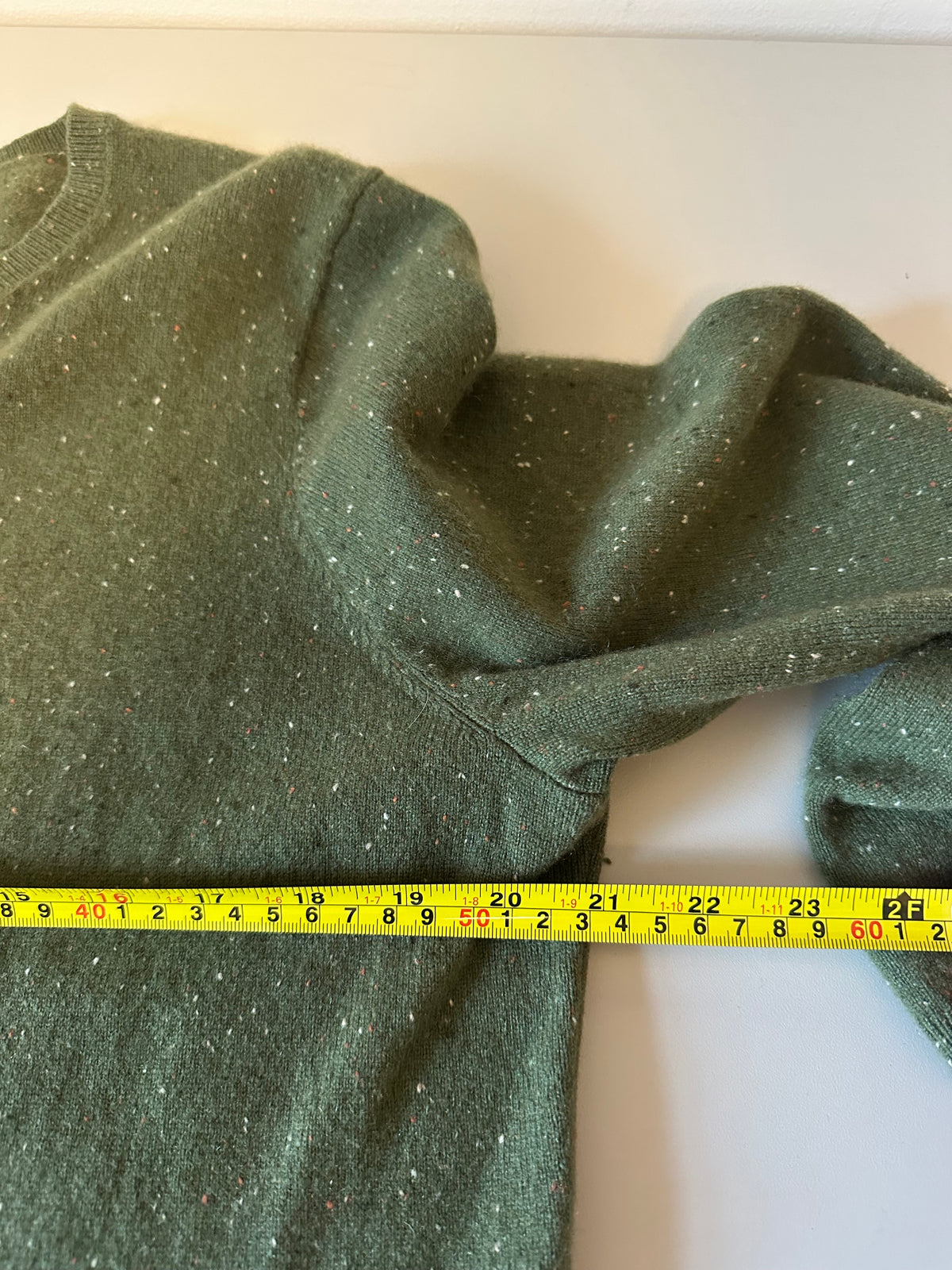 Olive Green 100% Cashmere Flecked Donegal Button Front Cardigan Sweater