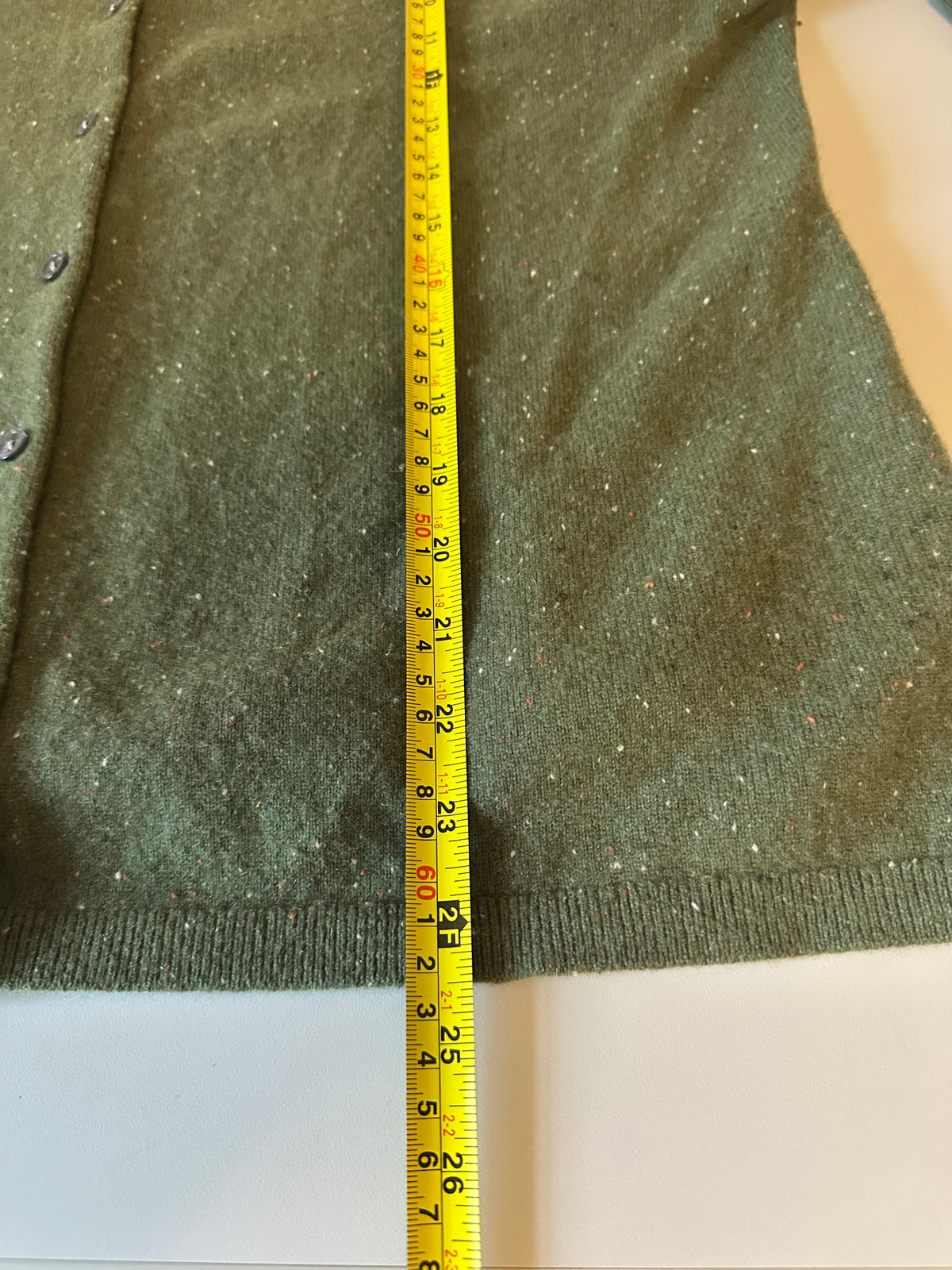 Olive Green 100% Cashmere Flecked Donegal Button Front Cardigan Sweater