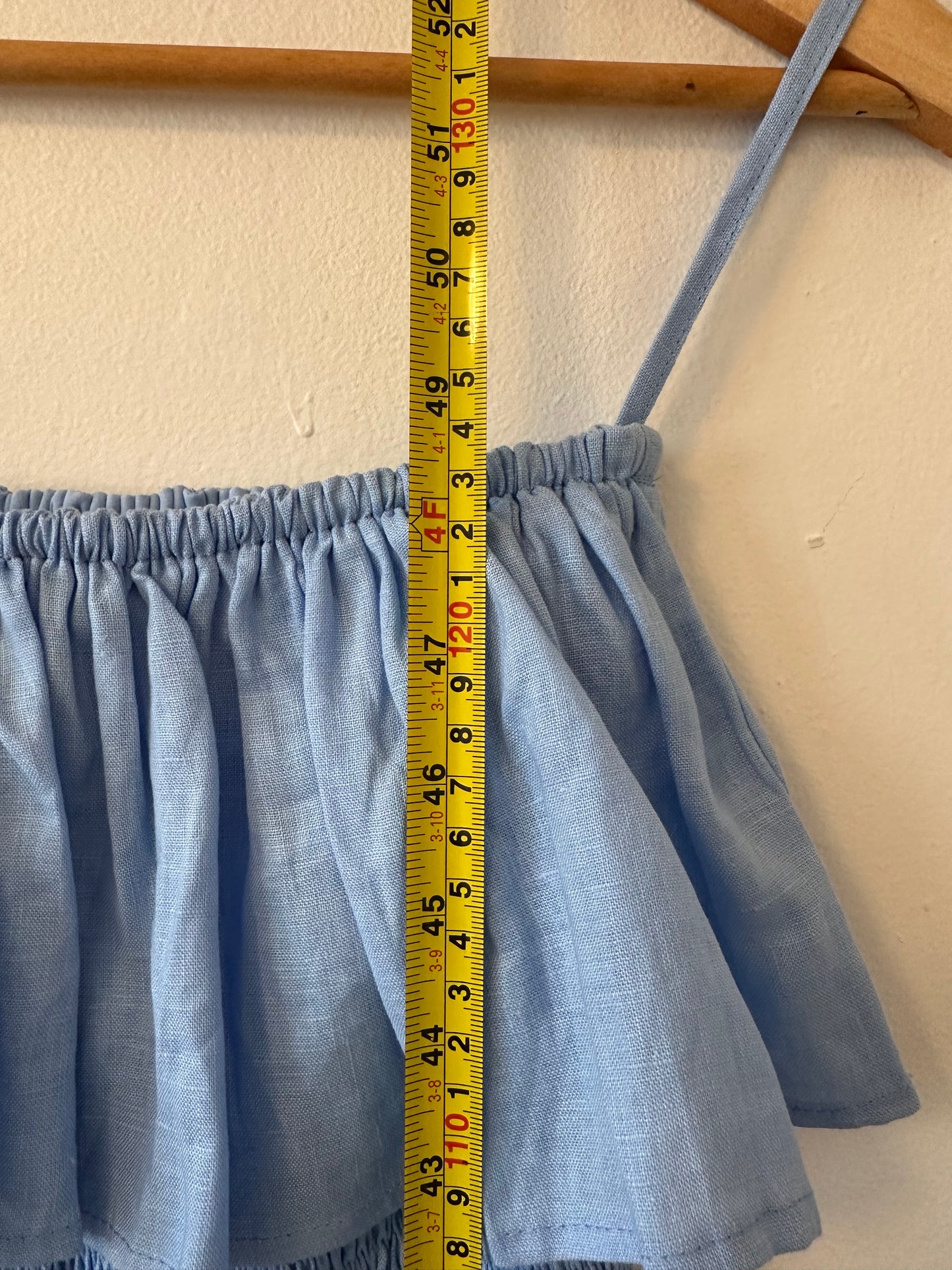 NWT Lusana Linen Strapless Ruffle Baby Blue Maxi Dress | Size Medium