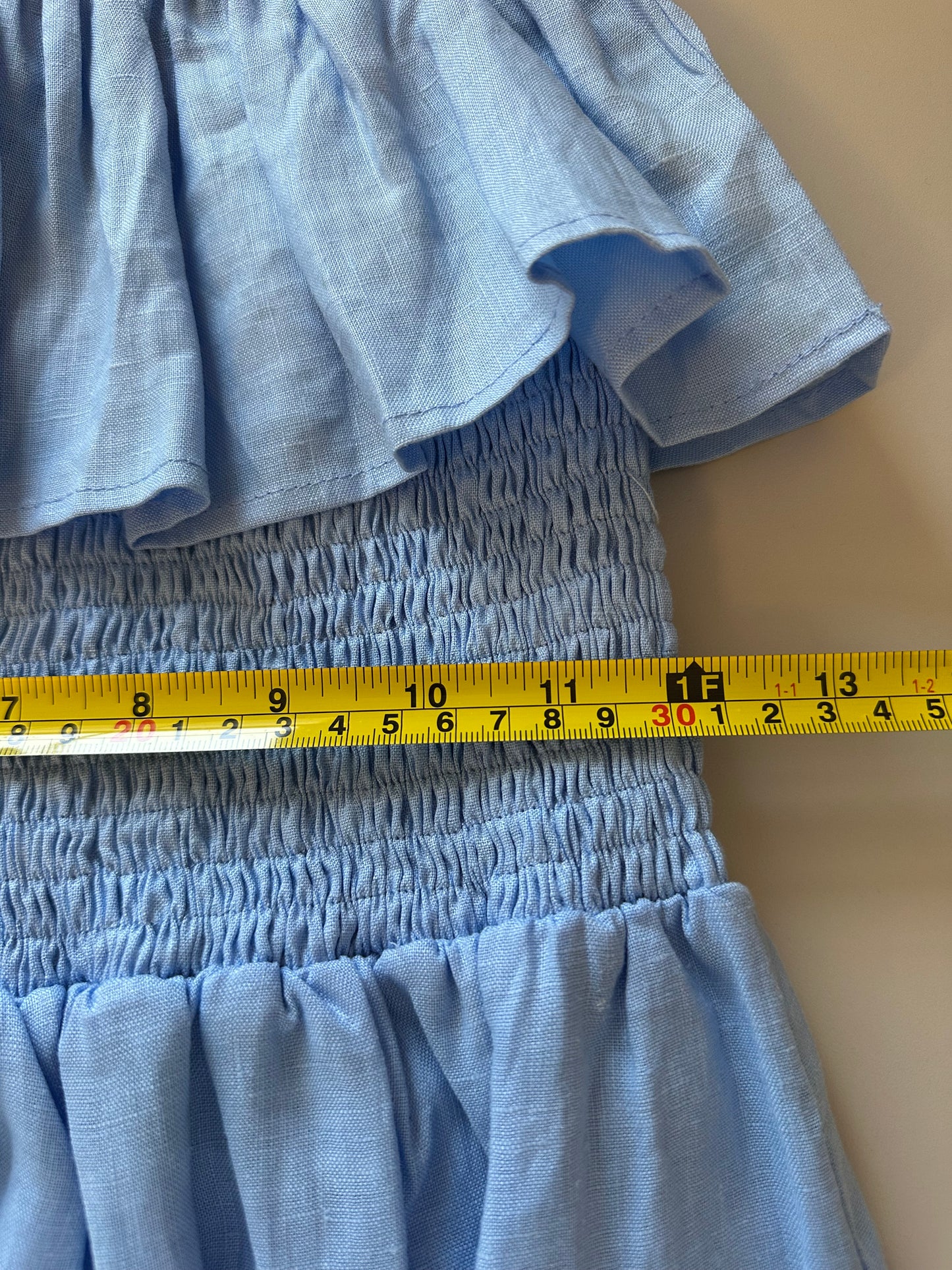 NWT Lusana Linen Strapless Ruffle Baby Blue Maxi Dress | Size Medium