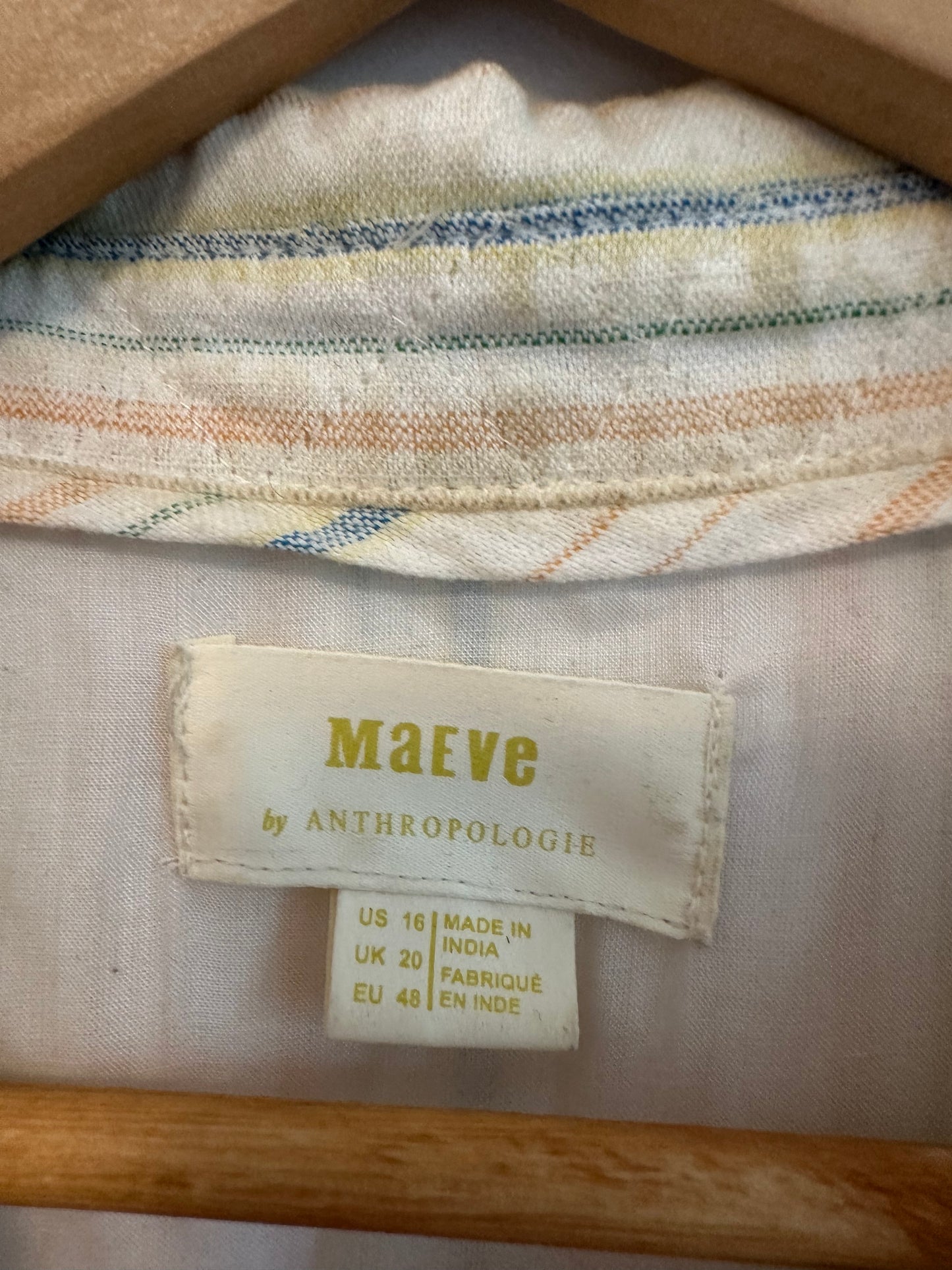 Maeve Anthropologie Pastel Stripe Tie Front Cotton Shirt Dress | Size 16