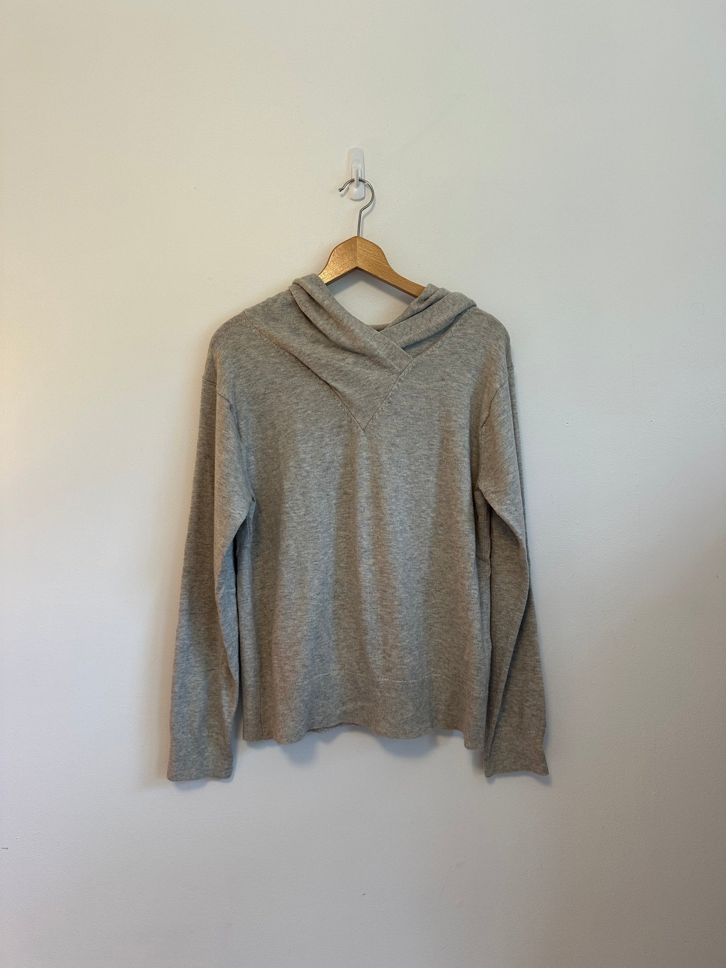 Gap Gray Merino Wool Blend Crossover V-Neck Hoodie Sweater | Size Medium