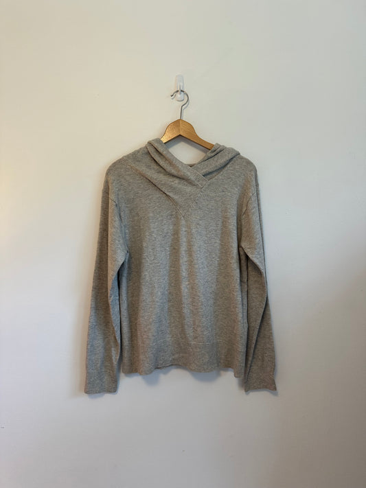 Gap Gray Merino Wool Blend Crossover V-Neck Hoodie Sweater | Size Medium