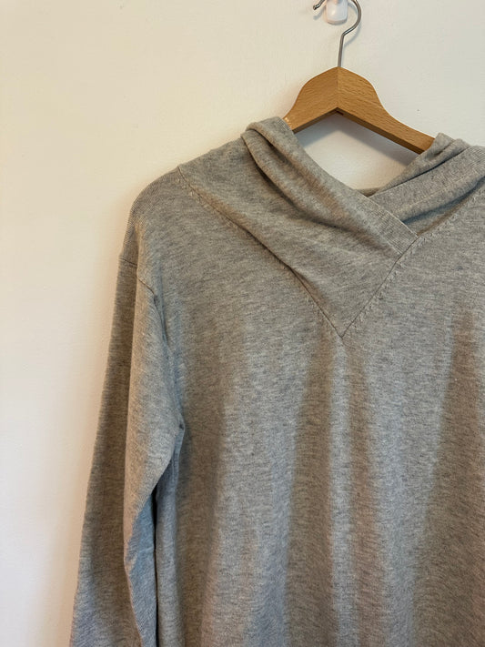 Gap Gray Merino Wool Blend Crossover V-Neck Hoodie Sweater | Size Medium