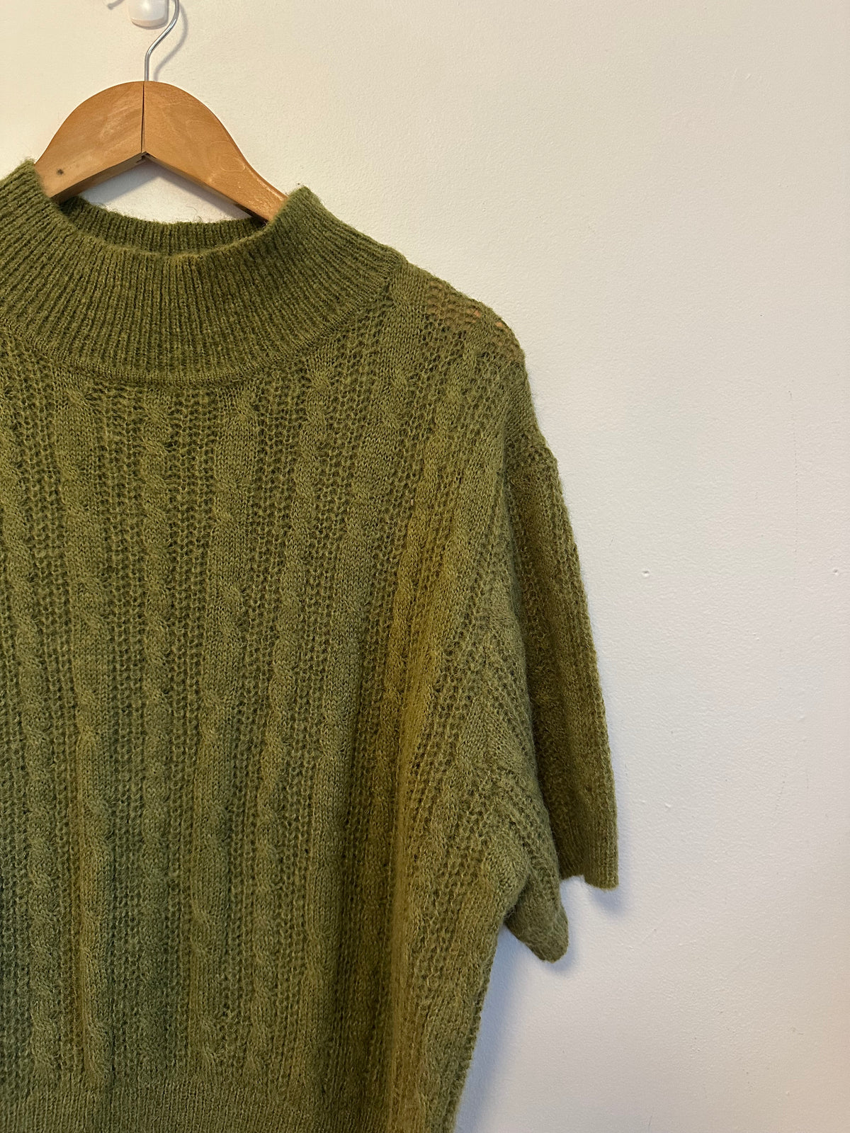 Cider Olive Green Cable Knit Mock Neck Short Sleeve Sweater | Size 3XL