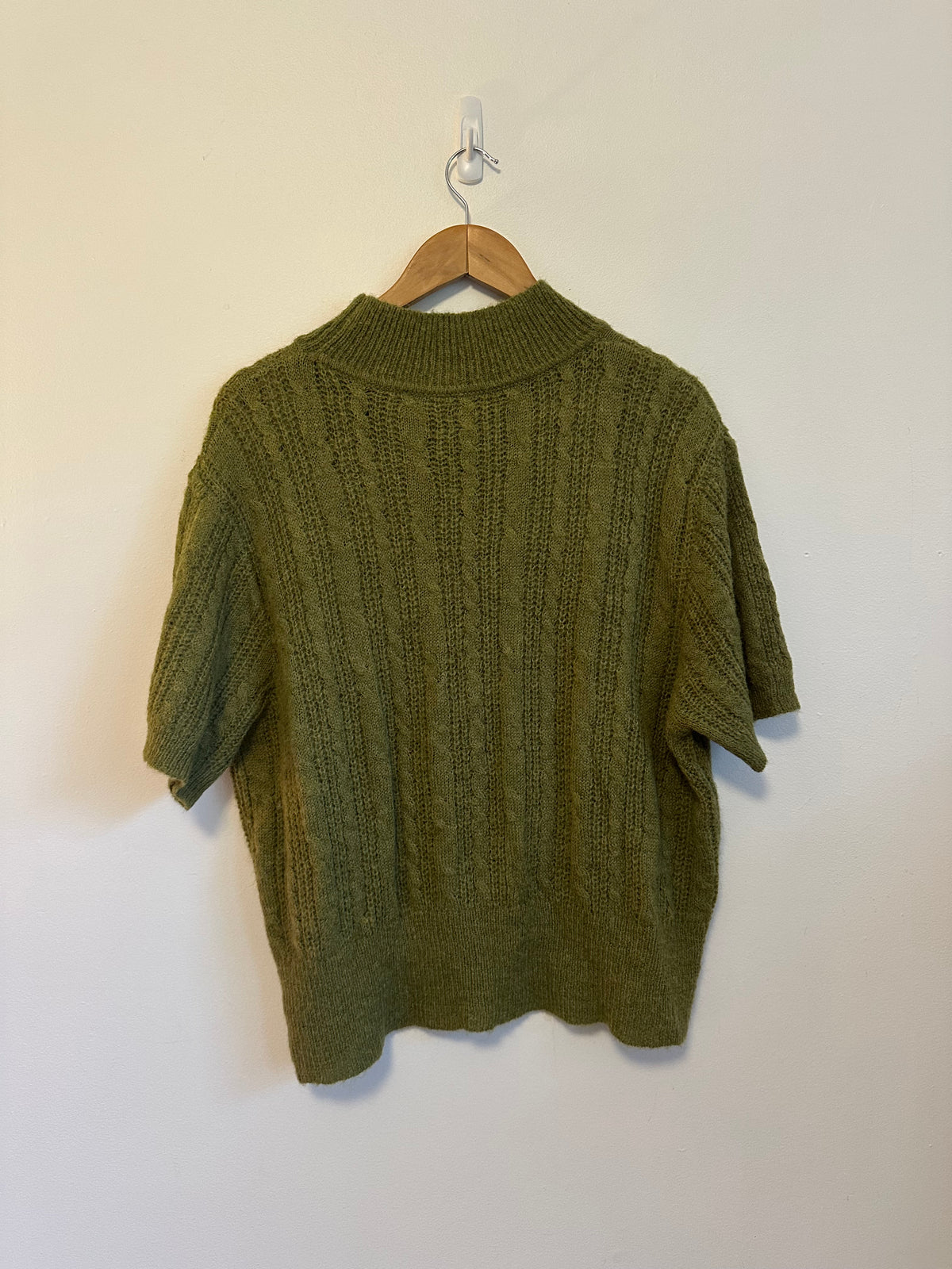 Cider Olive Green Cable Knit Mock Neck Short Sleeve Sweater | Size 3XL