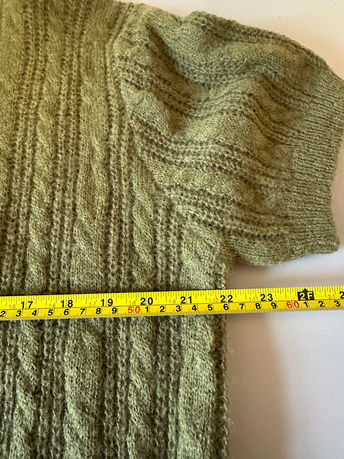 Cider Olive Green Cable Knit Mock Neck Short Sleeve Sweater | Size 3XL
