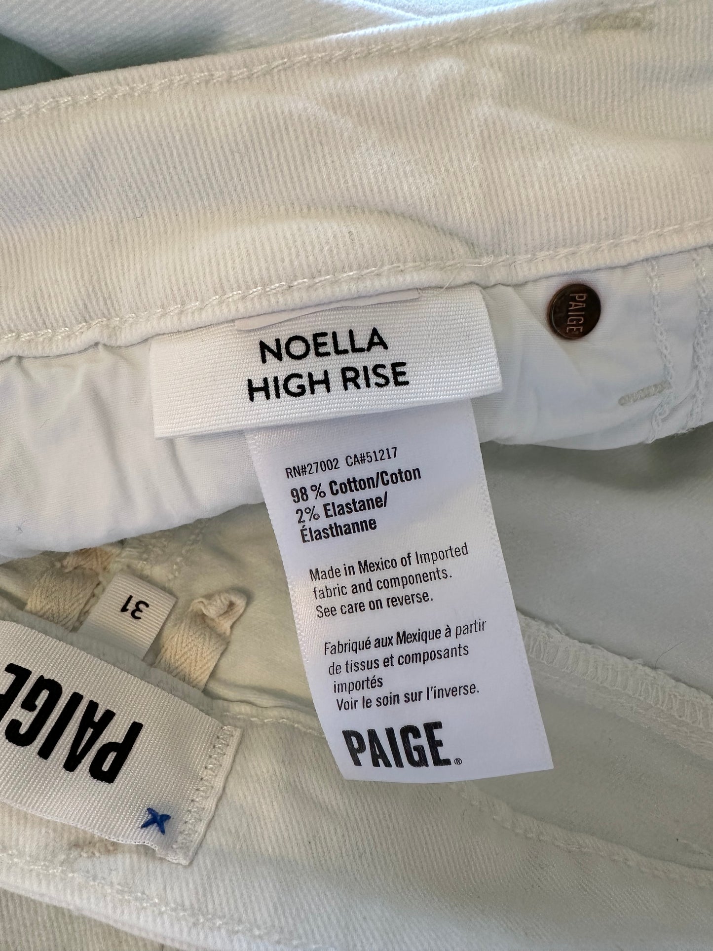 Paige Noella High Rise Jeans in Soft Ecru White | Size 31