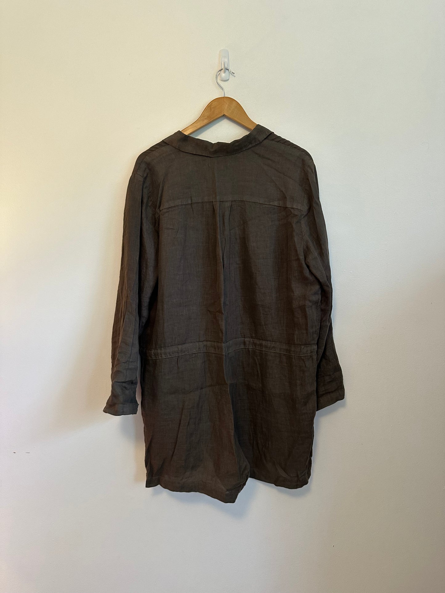 Velvet by Graham & Spencer Ruth Brown 100% Linen Long Sleeve Romper | Size Large