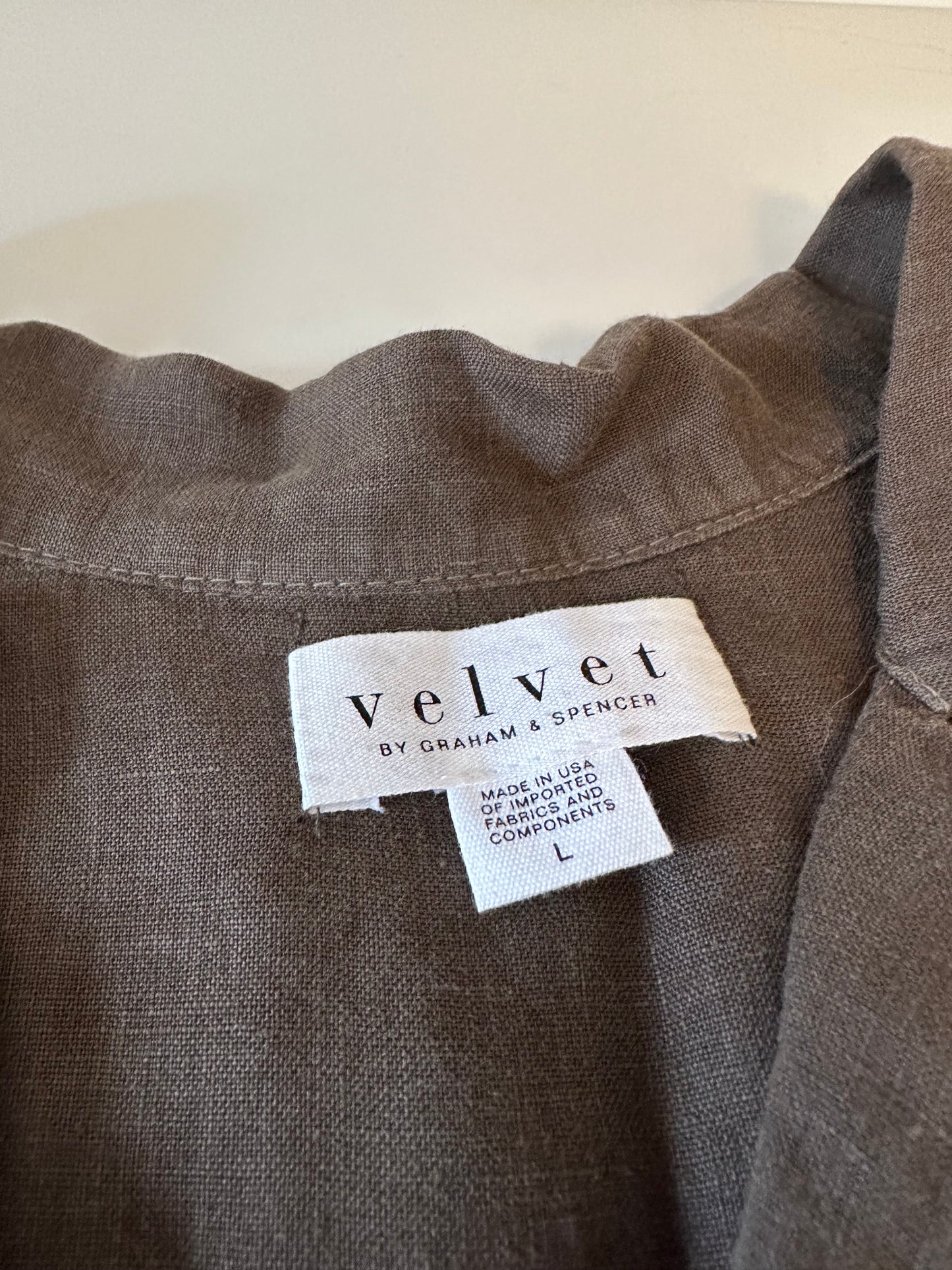 Velvet by Graham & Spencer Ruth Brown 100% Linen Long Sleeve Romper | Size Large