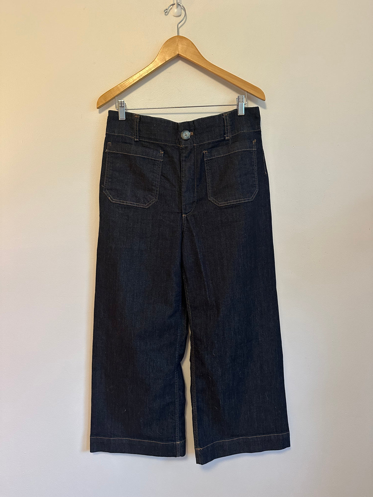 Maeve Anthropologie The Colette Wide Leg Cropped Jeans in Dark Wash Indigo | Size 31