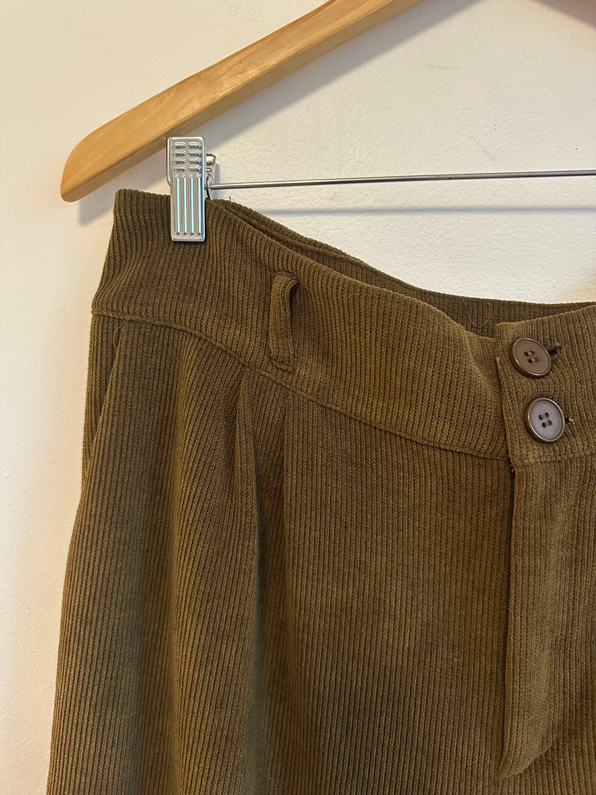 Cider Olive Green Corduroy Wide Leg High Waisted Pleated Pants | Size XL