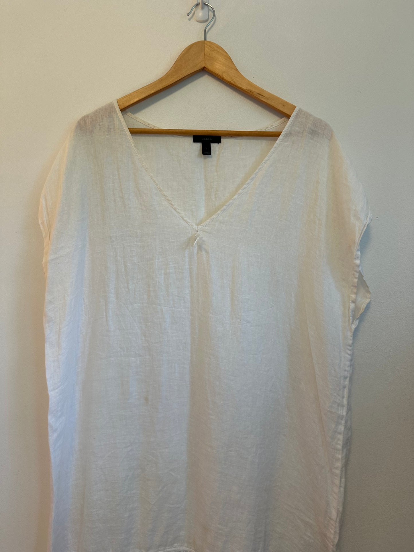 J. Crew White 100% Linen Fringe Hem Beach Coverup | Size Large