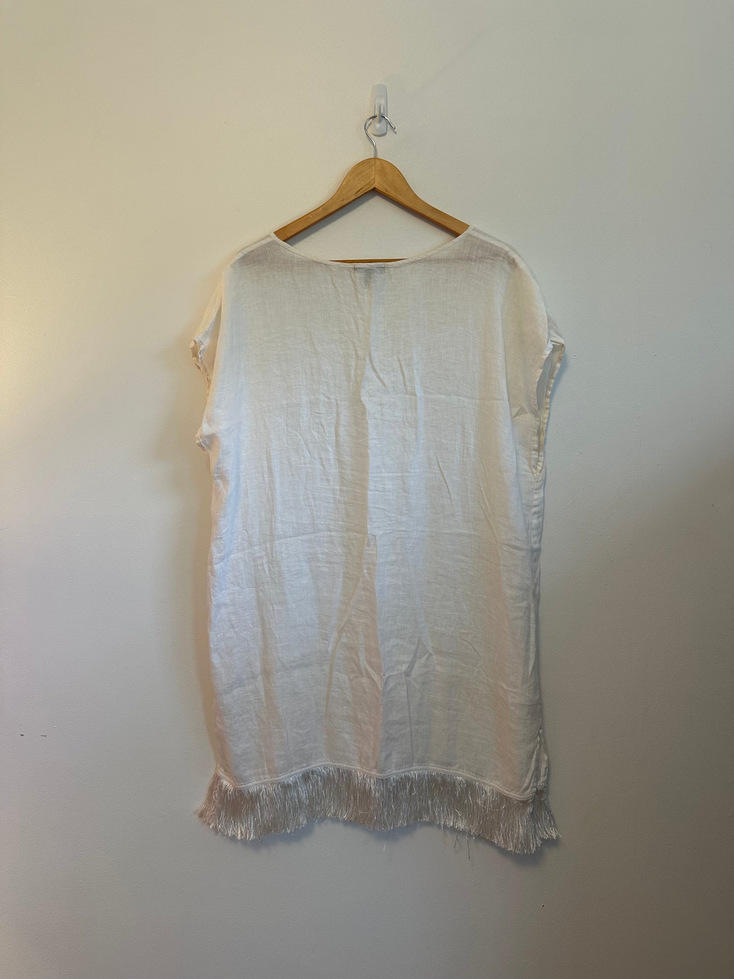 J. Crew White 100% Linen Fringe Hem Beach Coverup | Size Large