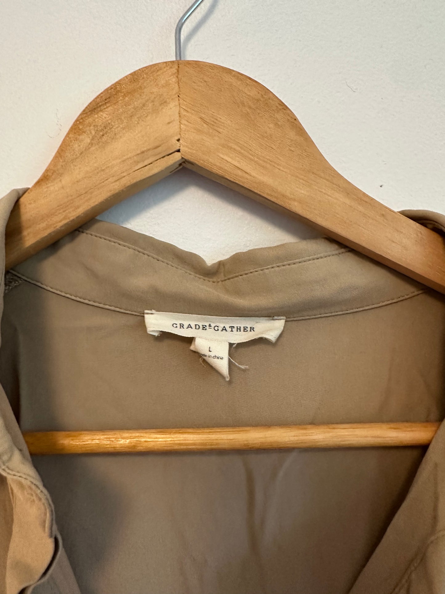 Grade & Gather Long Sleeve Drawstring Hem Blouse in Tan | Size Large