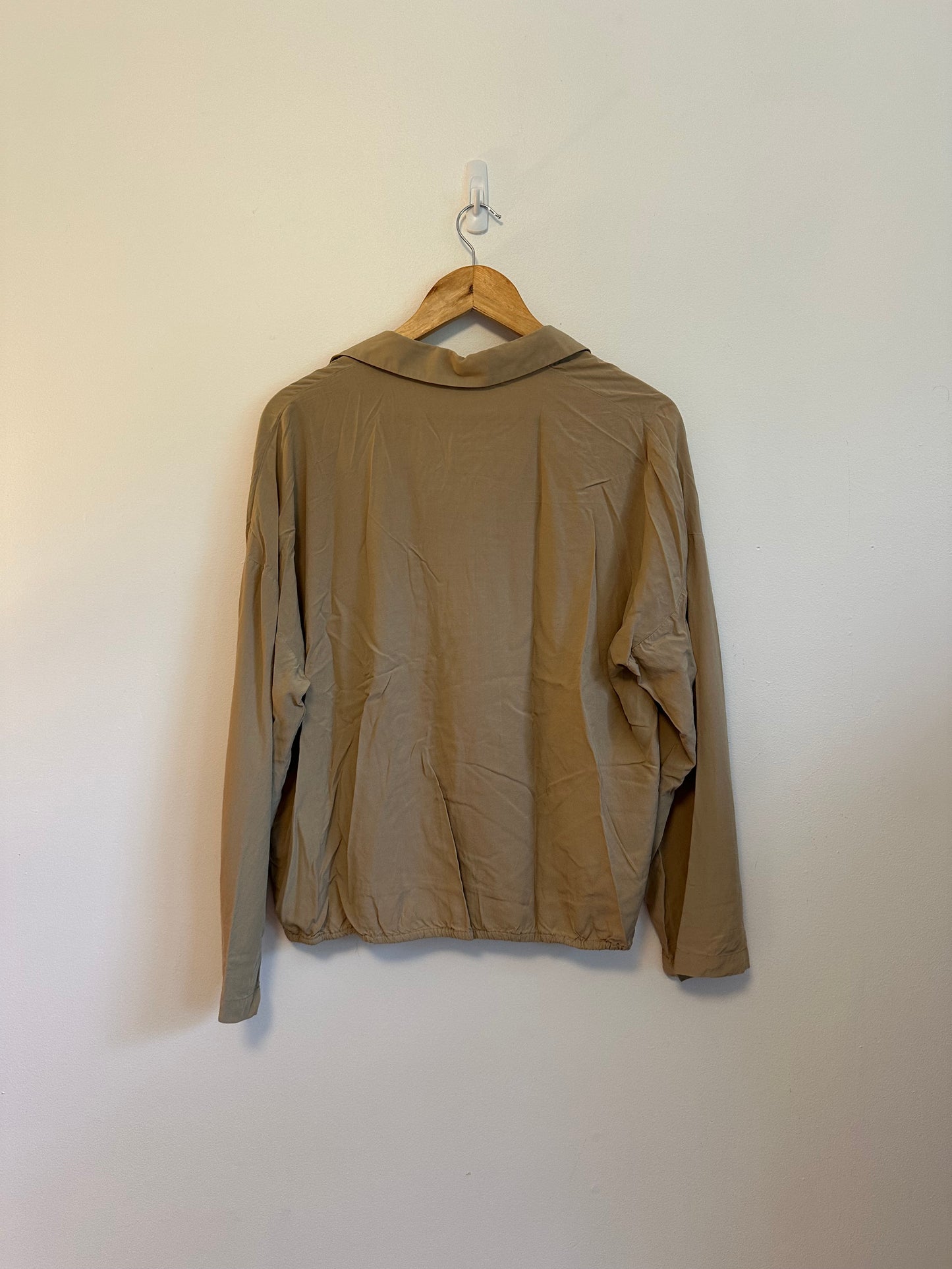 Grade & Gather Long Sleeve Drawstring Hem Blouse in Tan | Size Large