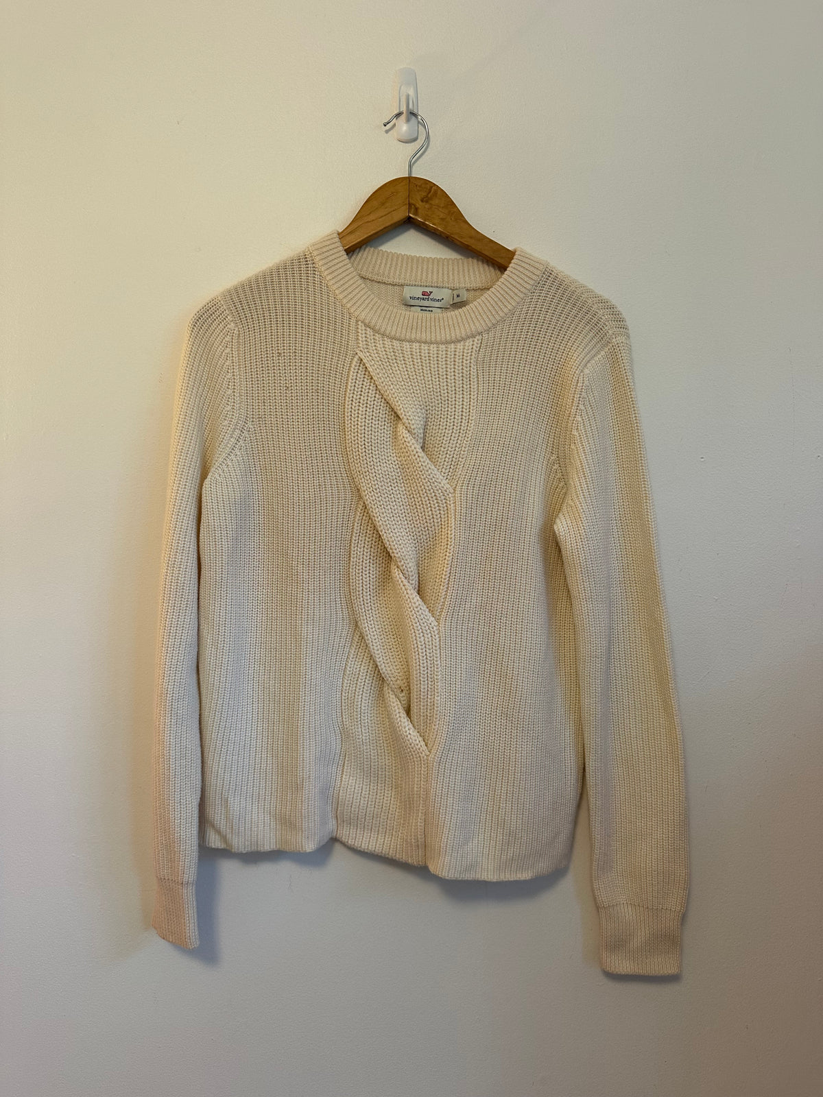 Vineyard Vines Cream Merino Wool Ribbed Cable Knit Sweater | Size Medium