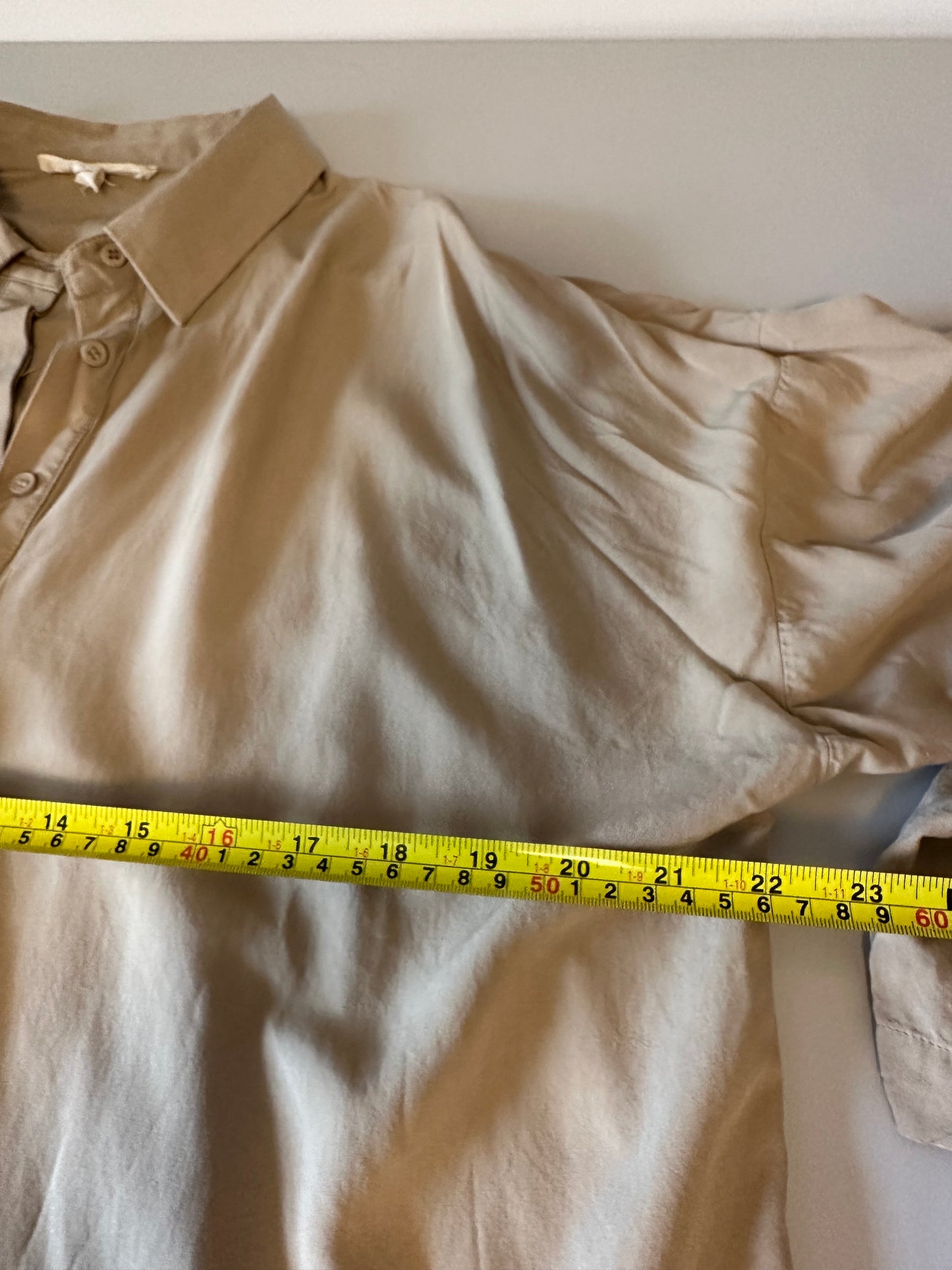 Grade & Gather Long Sleeve Drawstring Hem Blouse in Tan | Size Large