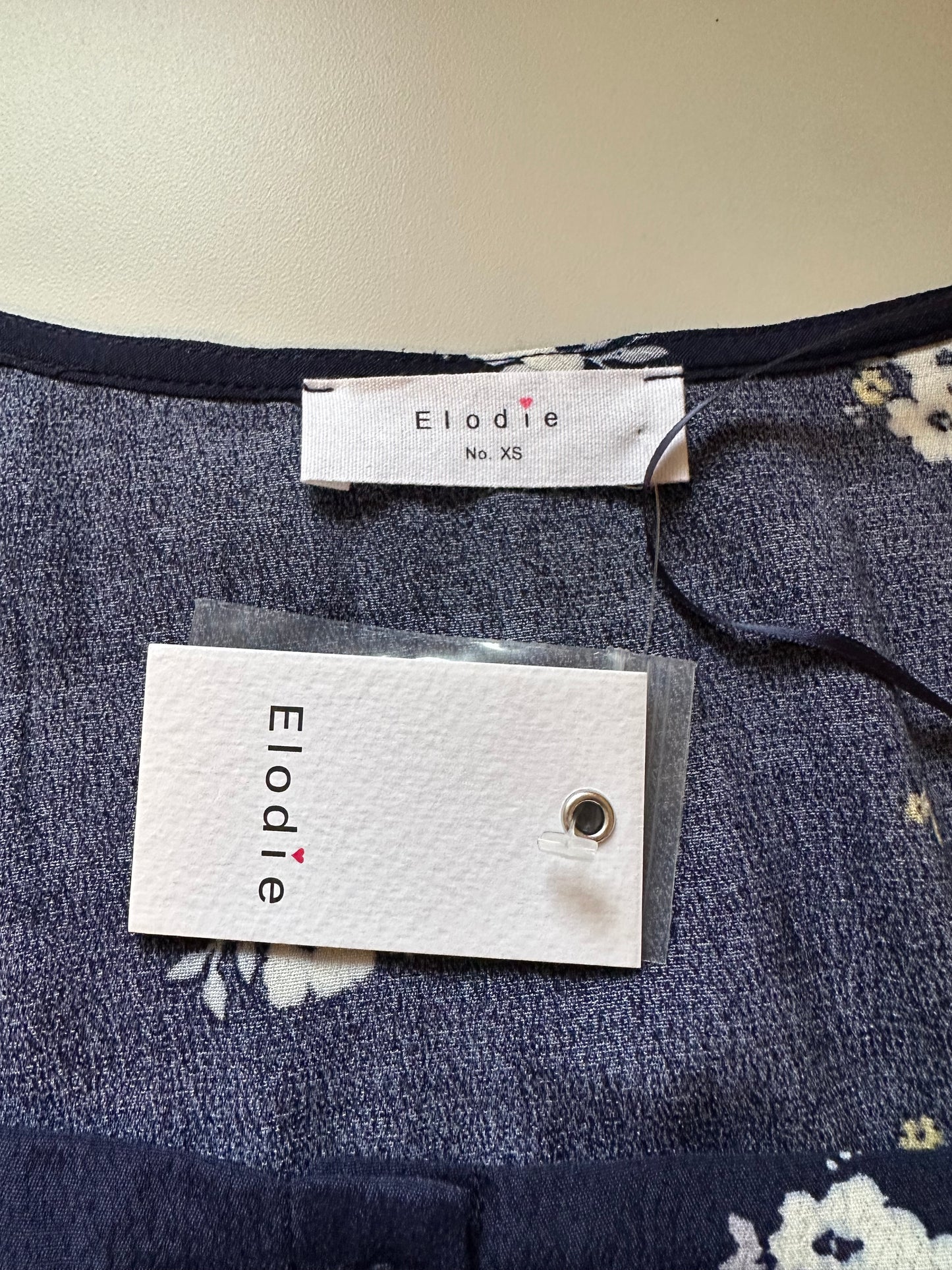 NWT Anthropologie Elodie Navy Blue Floral Ruffle Puff Sleeve Blouse | Size XS