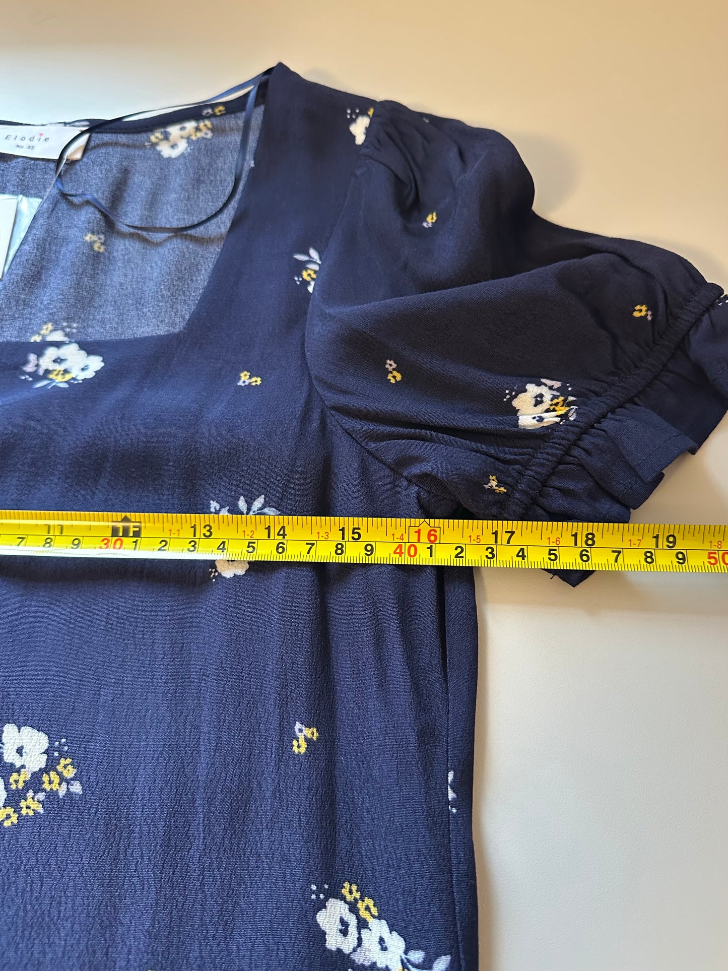 NWT Anthropologie Elodie Navy Blue Floral Ruffle Puff Sleeve Blouse | Size XS