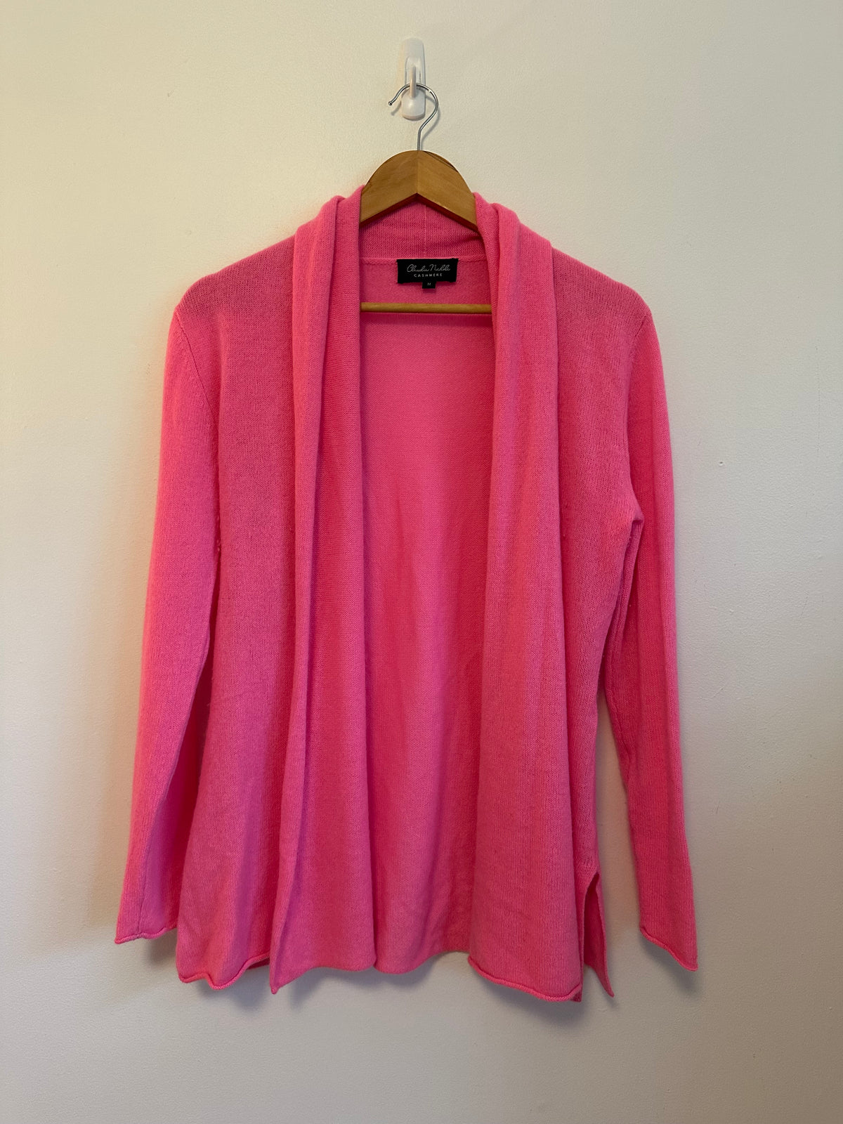 Claudia Nichole Hot Pink Cashmere Open Front Shawl Cardigan Sweater | Medium