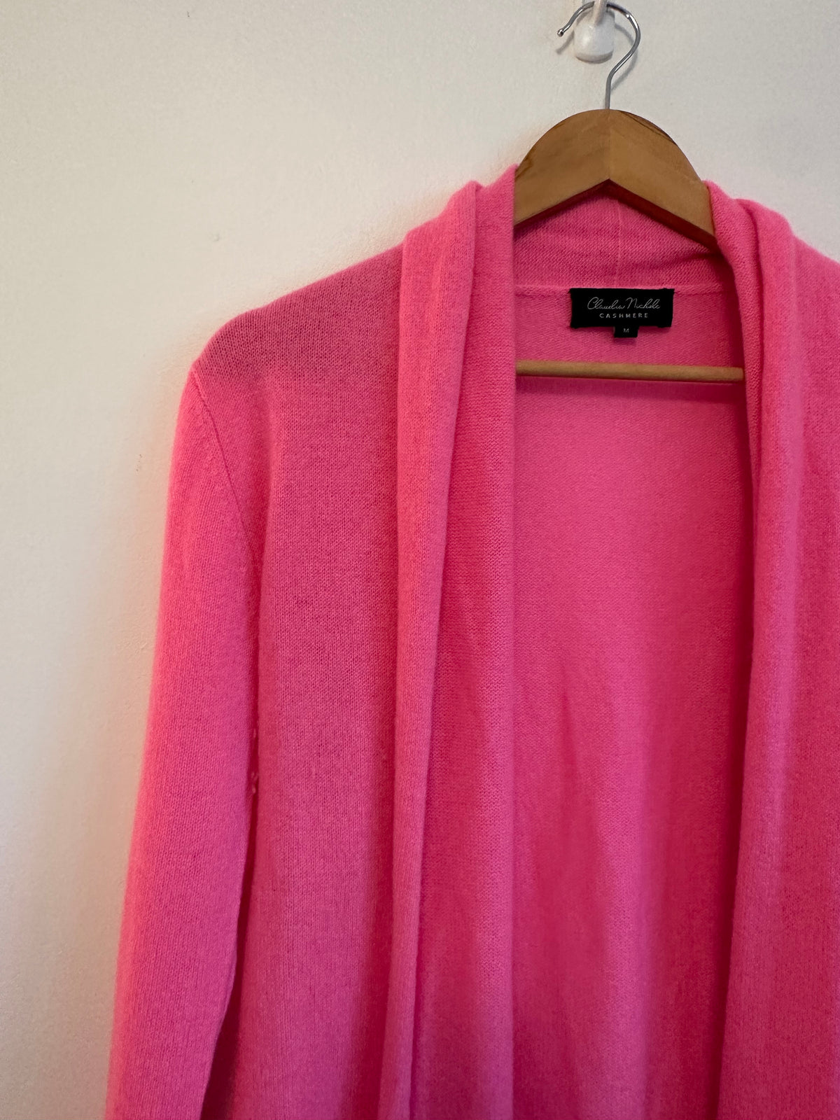 Claudia Nichole Hot Pink Cashmere Open Front Shawl Cardigan Sweater | Medium
