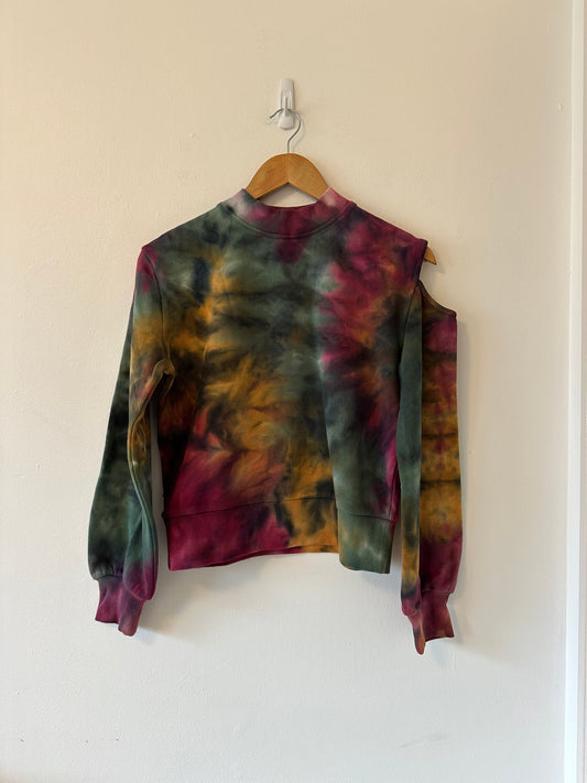 NWT 525 America Cut Out Shoulder Purple Tie Dye Sweatshirt | Size XS