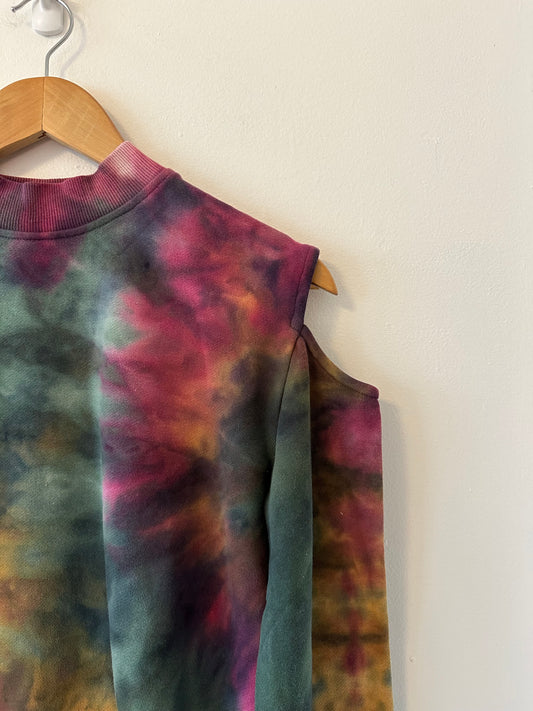 NWT 525 America Cut Out Shoulder Purple Tie Dye Sweatshirt | Size XS