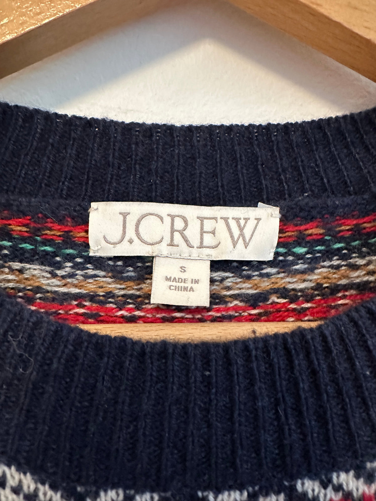 J. Crew Navy Blue Fair Isle Cherry Lambswool Blend Sweater | Size Small
