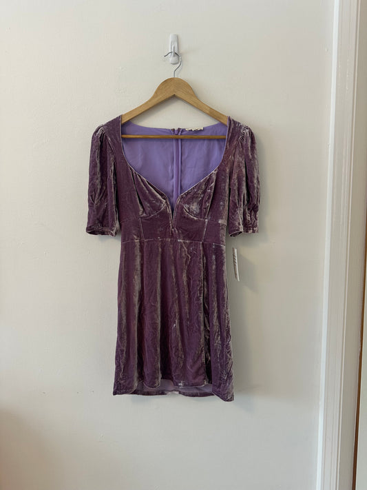 NWT For Love & Lemons Viva Velvet Mini Dress in Lilac Velvet | Size Small