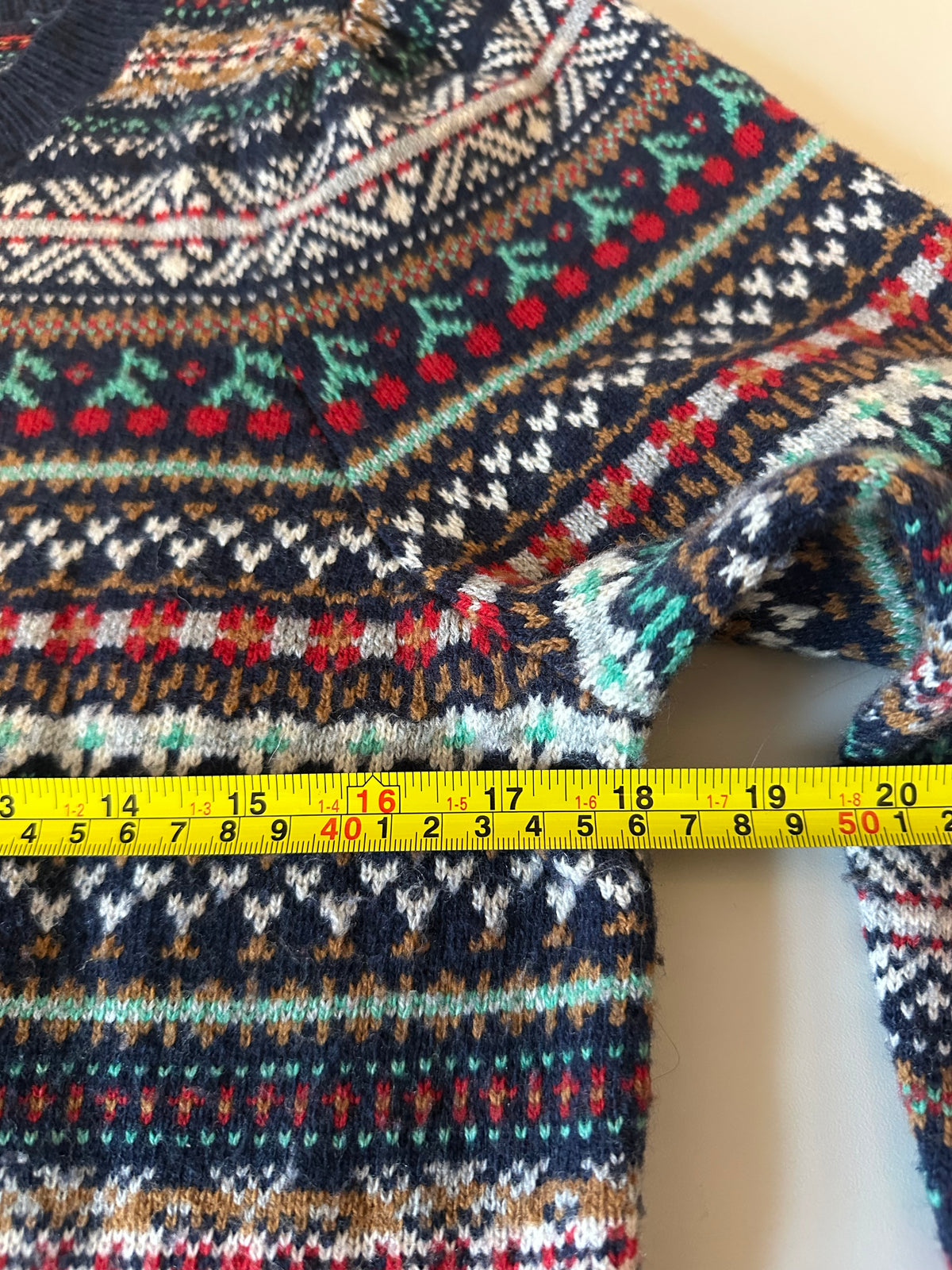 J. Crew Navy Blue Fair Isle Cherry Lambswool Blend Sweater | Size Small