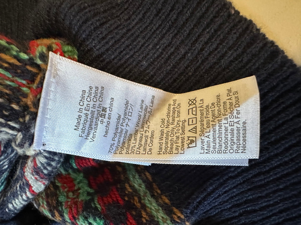 J. Crew Navy Blue Fair Isle Cherry Lambswool Blend Sweater | Size Small