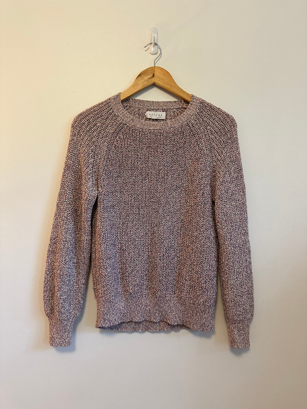 Velvet by Graham & Spencer Pink Marled Cotton Blend Crewneck Sweater | Size Small