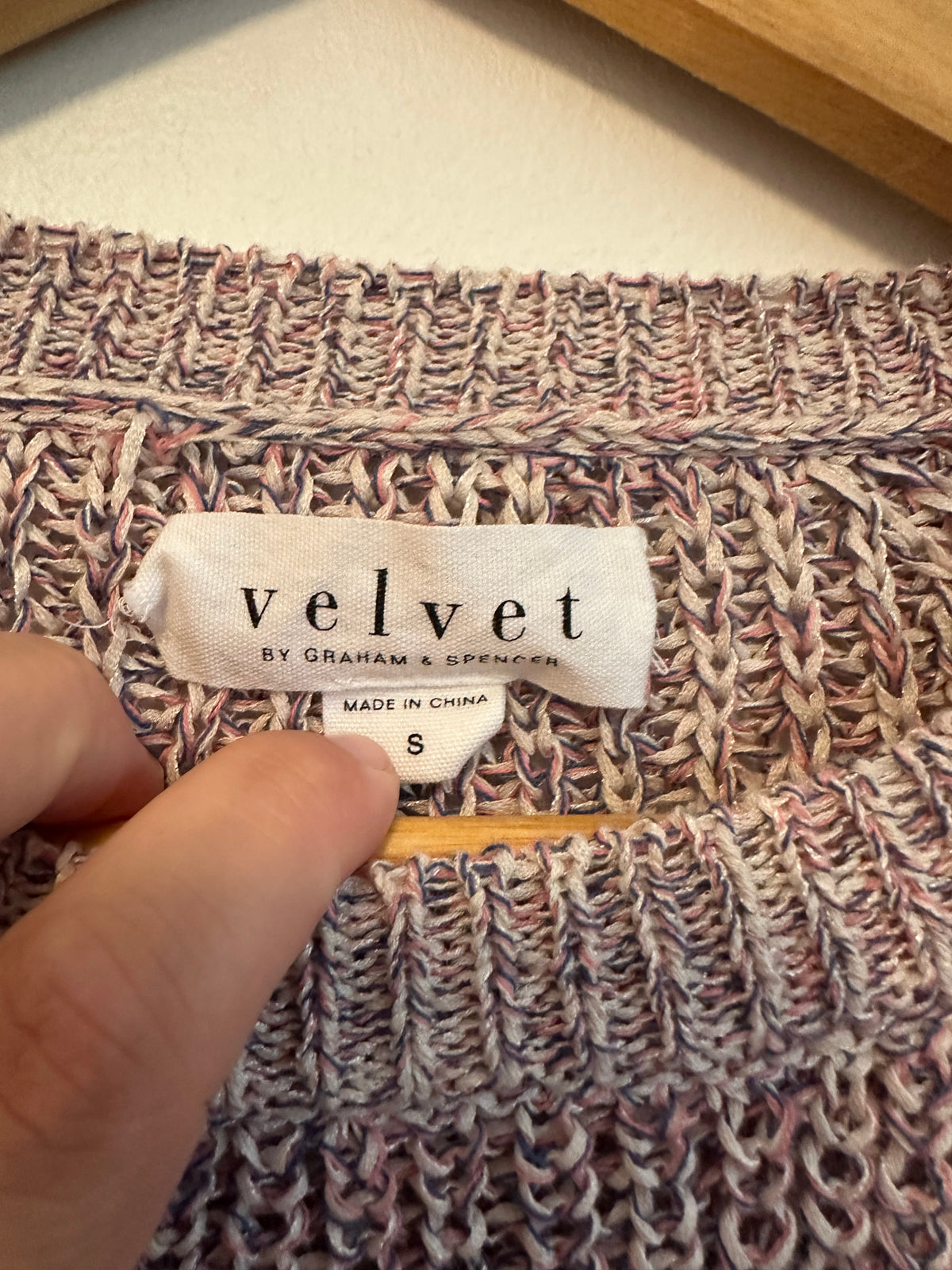 Velvet by Graham & Spencer Pink Marled Cotton Blend Crewneck Sweater | Size Small