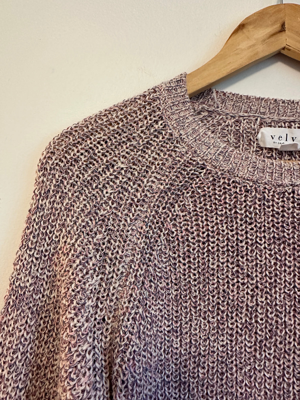 Velvet by Graham & Spencer Pink Marled Cotton Blend Crewneck Sweater | Size Small