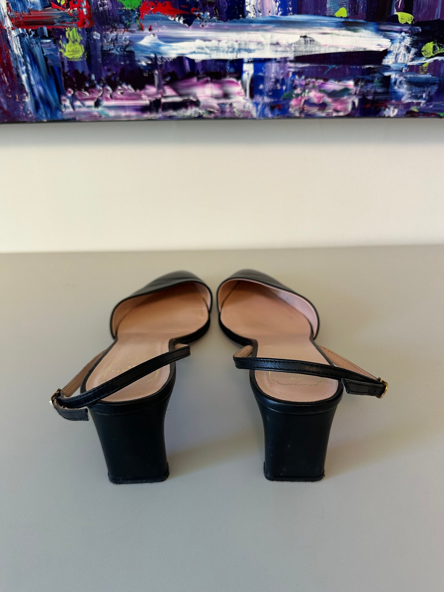 Emerson Fry Frankie Angled Slingback in Black Leather | Size 40