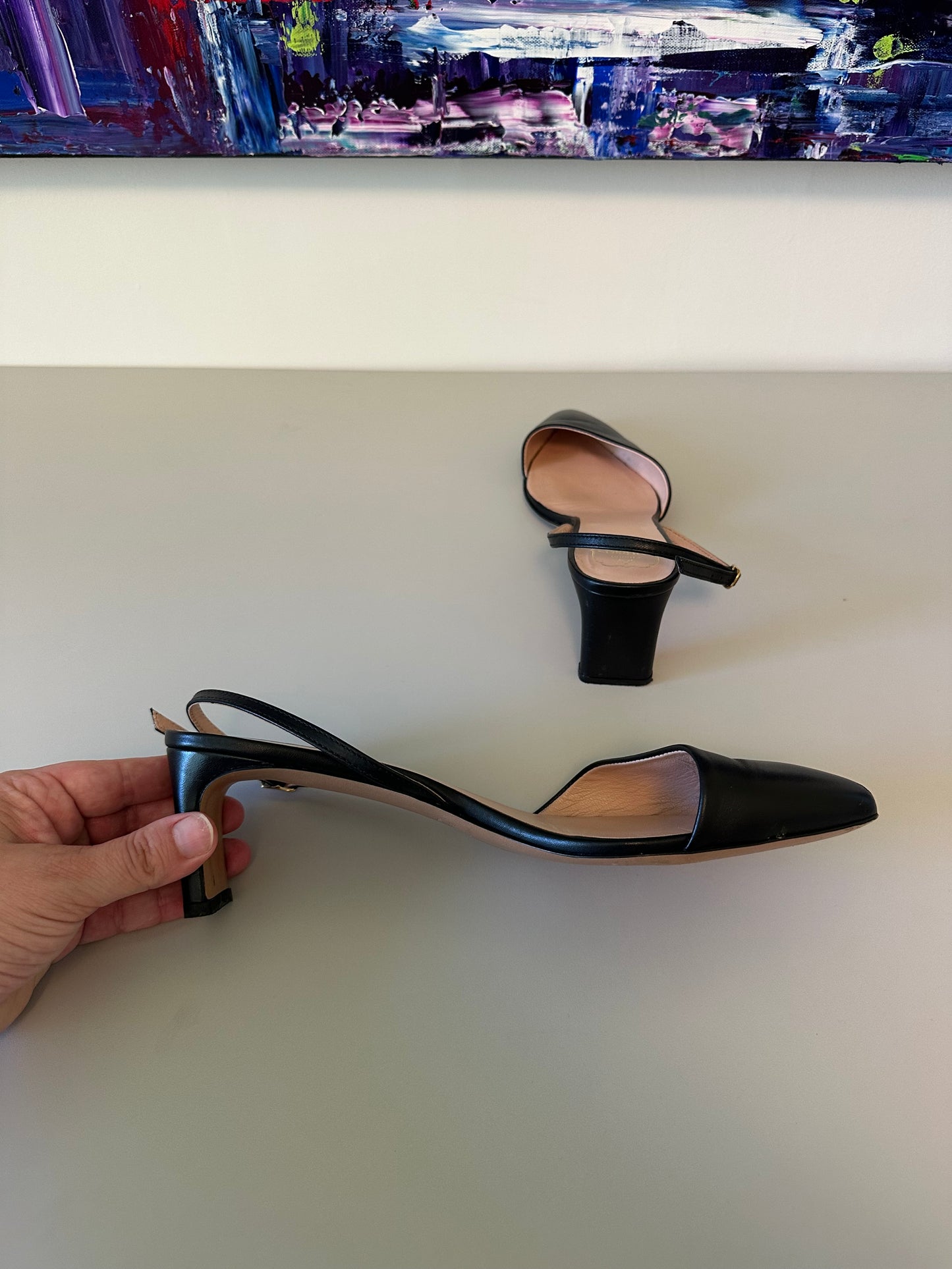 Emerson Fry Frankie Angled Slingback in Black Leather | Size 40