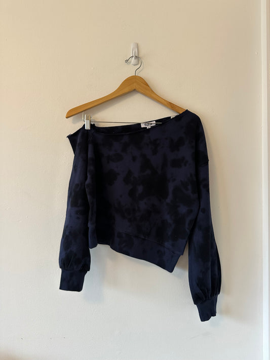 NWT 525 America Off The Shoulder Indigo Blue Tie Dye Sweatshirt | Size Small