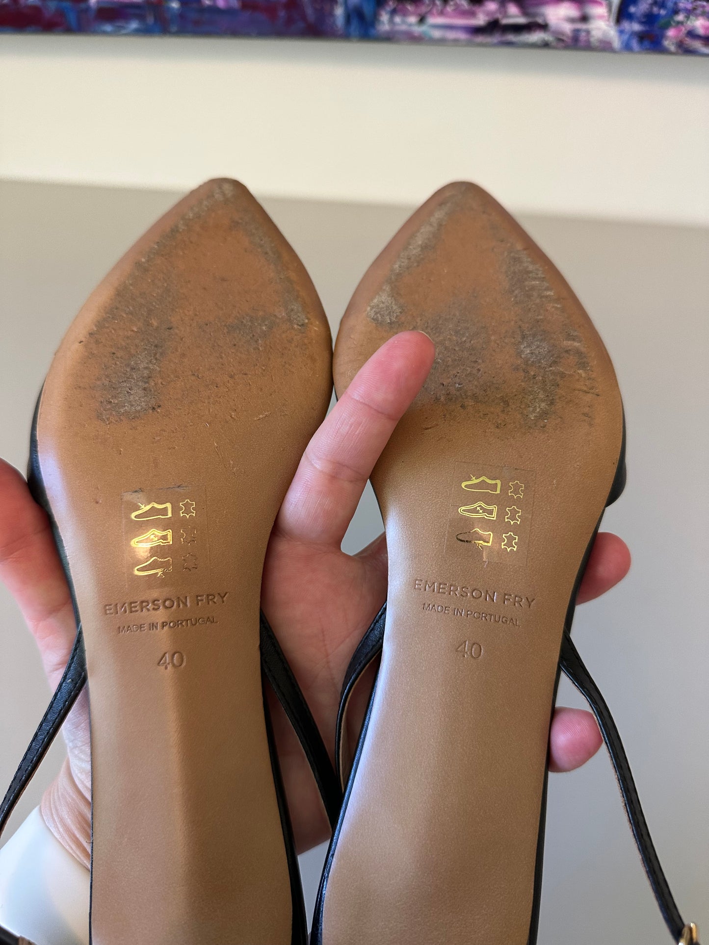 Emerson Fry Frankie Angled Slingback in Black Leather | Size 40