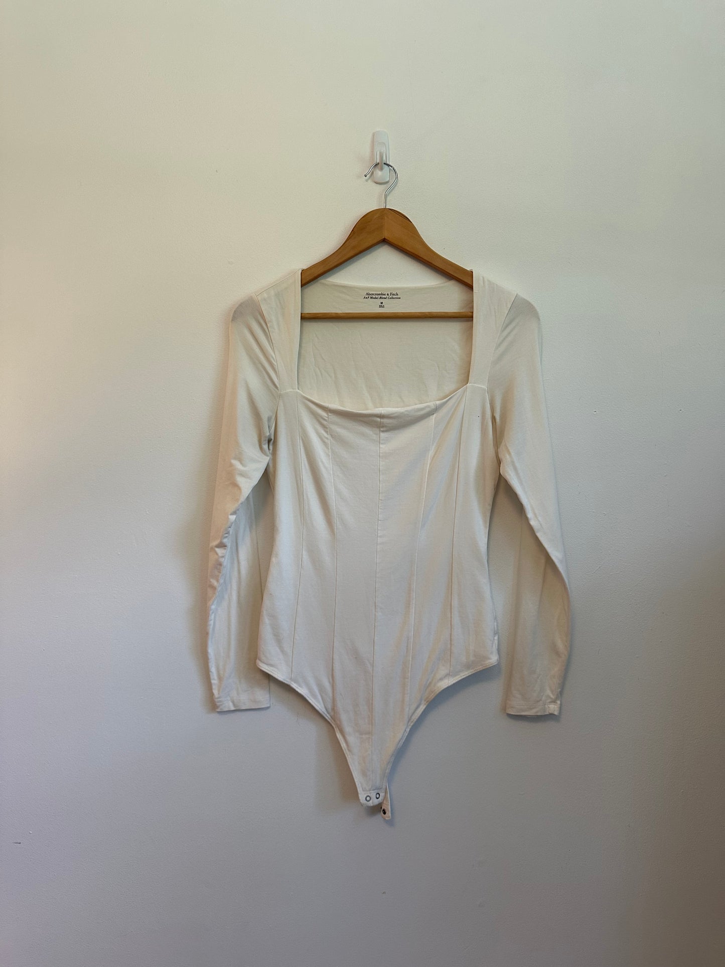 Abercrombie & Fitch White Square Neck Corset Seam Bodysuit | Size Medium