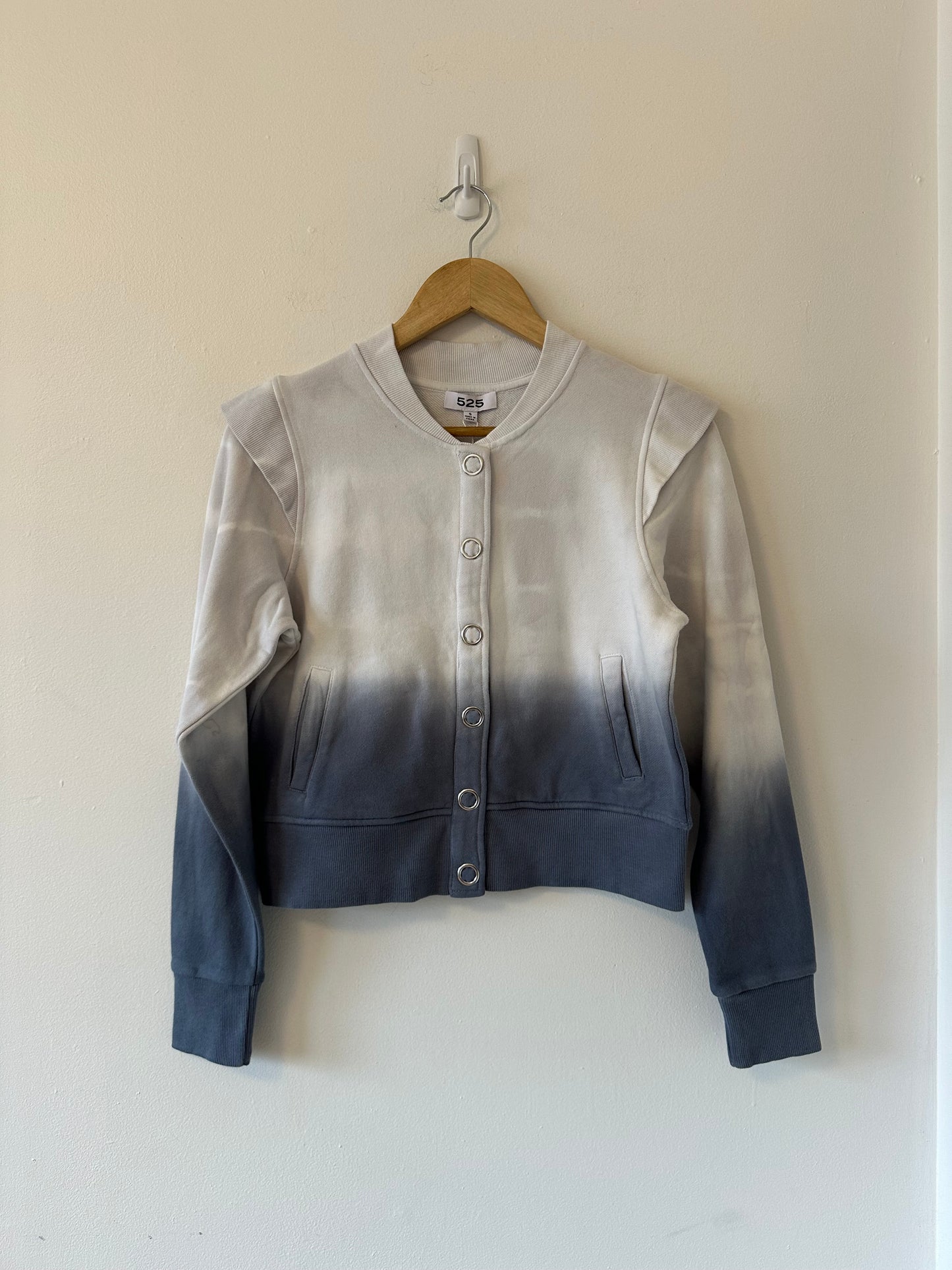 NWT 525 American Dip Dye Snap Front Cotton Sweatshirt | Size Small