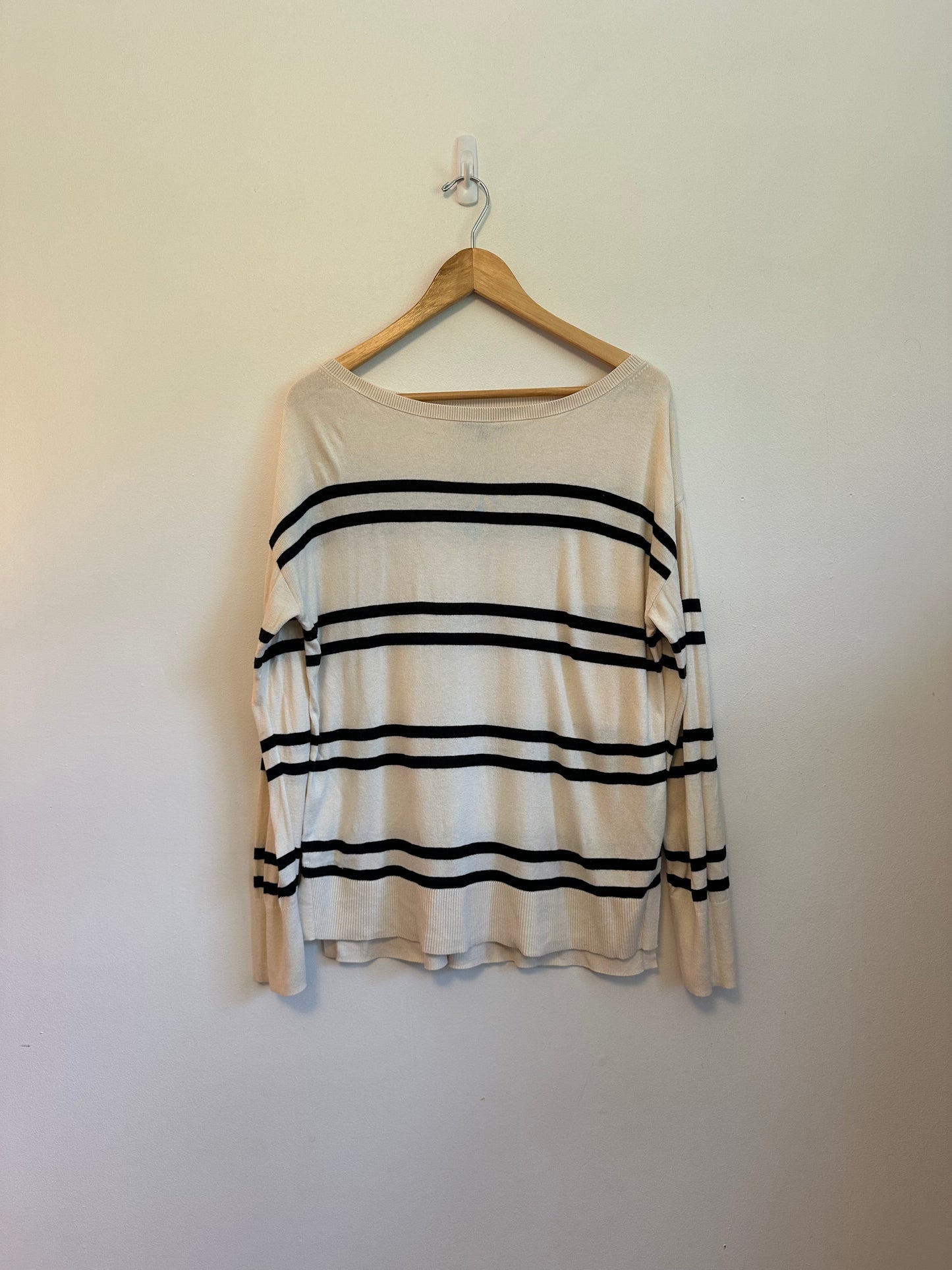 Banana Republic Cream and Black Striped Boatneck Sweater | Size Medium