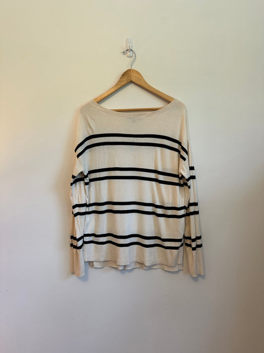 Banana Republic Cream and Black Striped Boatneck Sweater | Size Medium