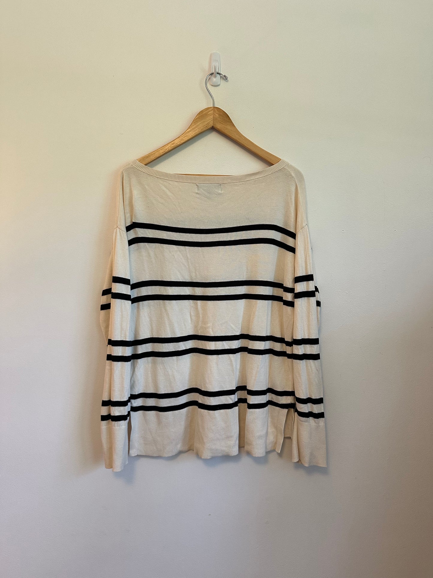 Banana Republic Cream and Black Striped Boatneck Sweater | Size Medium