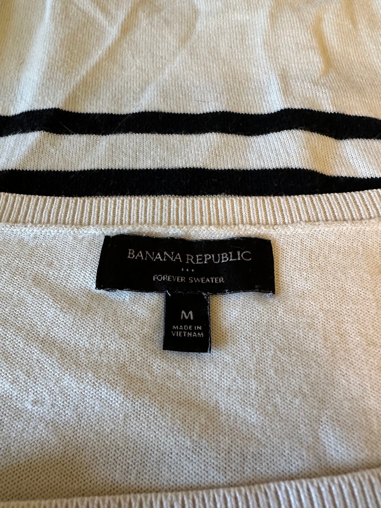 Banana Republic Cream and Black Striped Boatneck Sweater | Size Medium